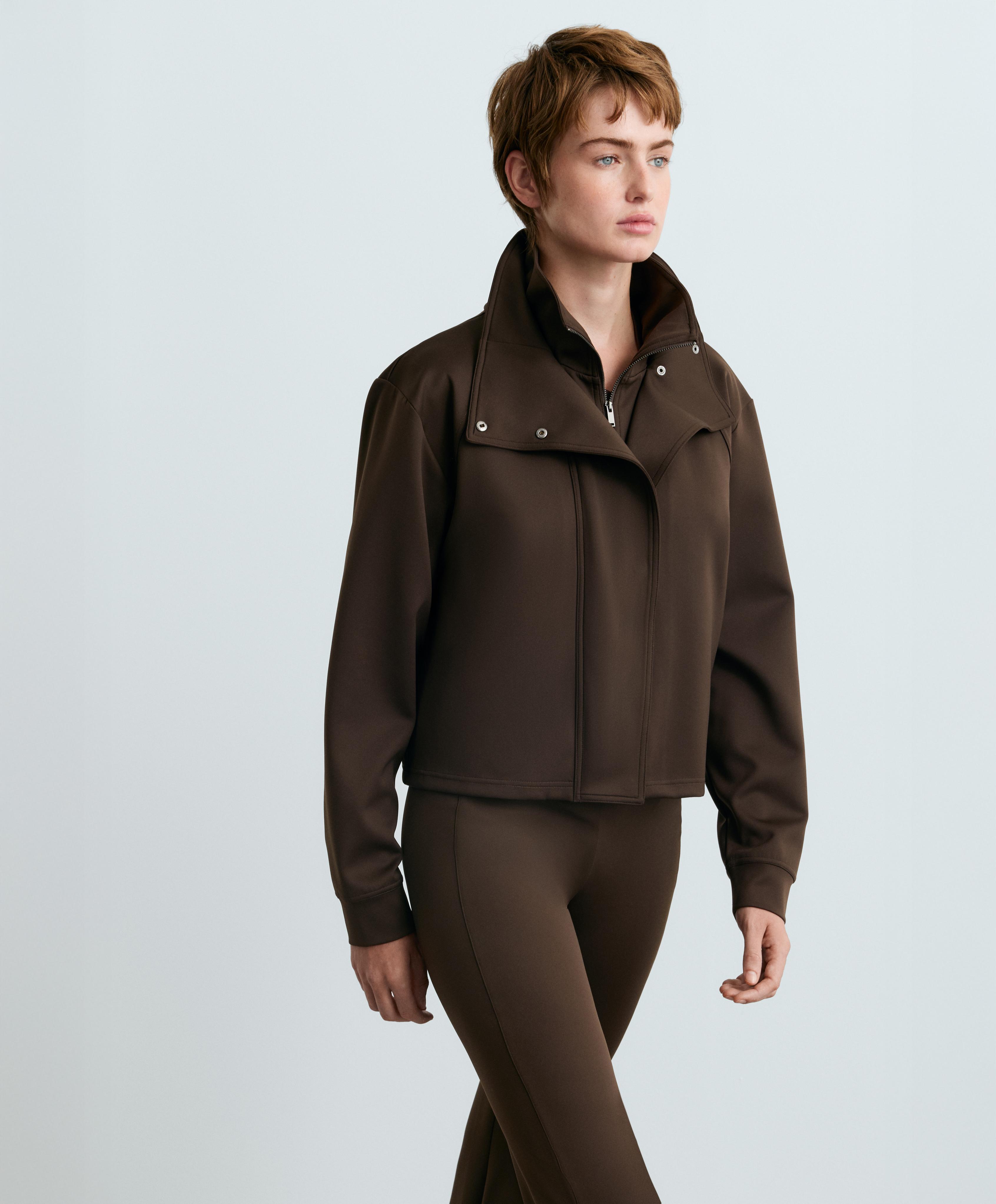 Neoprene-effect double-collar jacket — BROWN