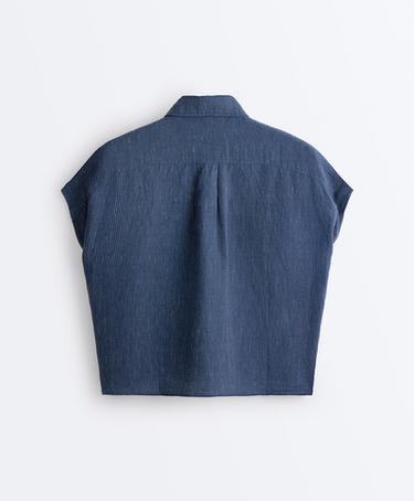 100% linen striped shirt with pockets — BLUE MELANGE 8