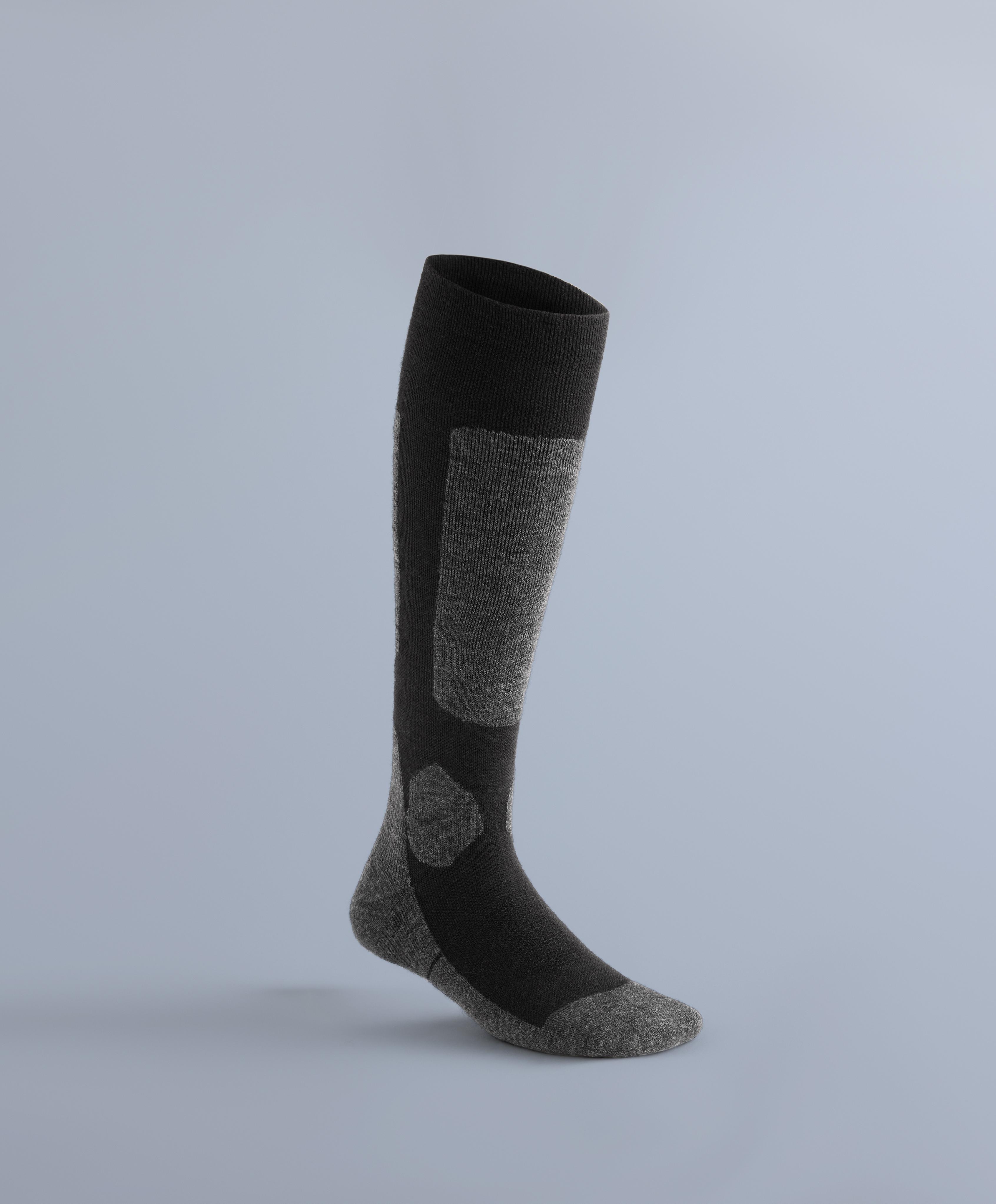 WOOLMARK® wool blend long ski socks — BLACK