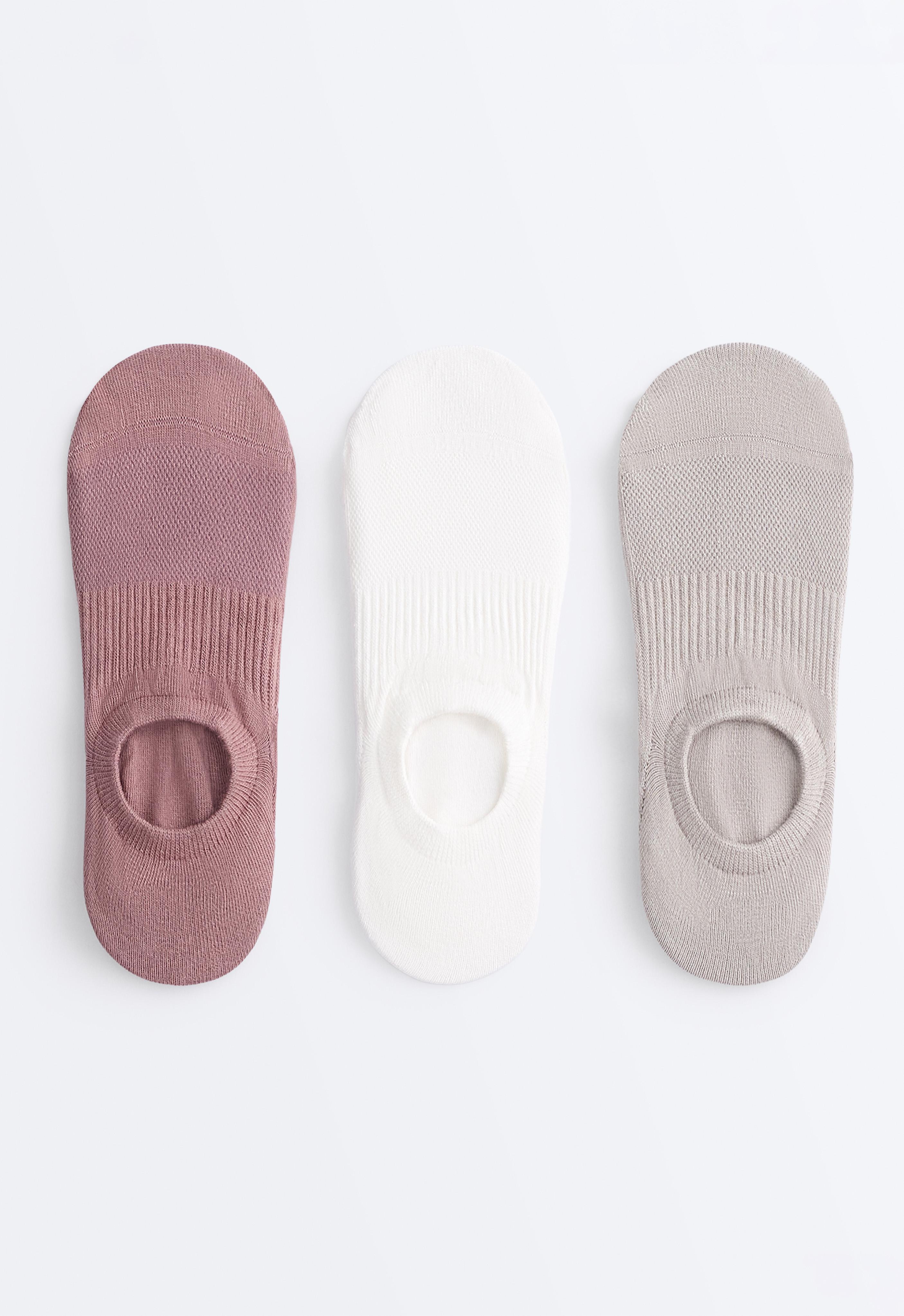 3 pairs of high-cut cotton blend invisible sports socks — PALE MINK