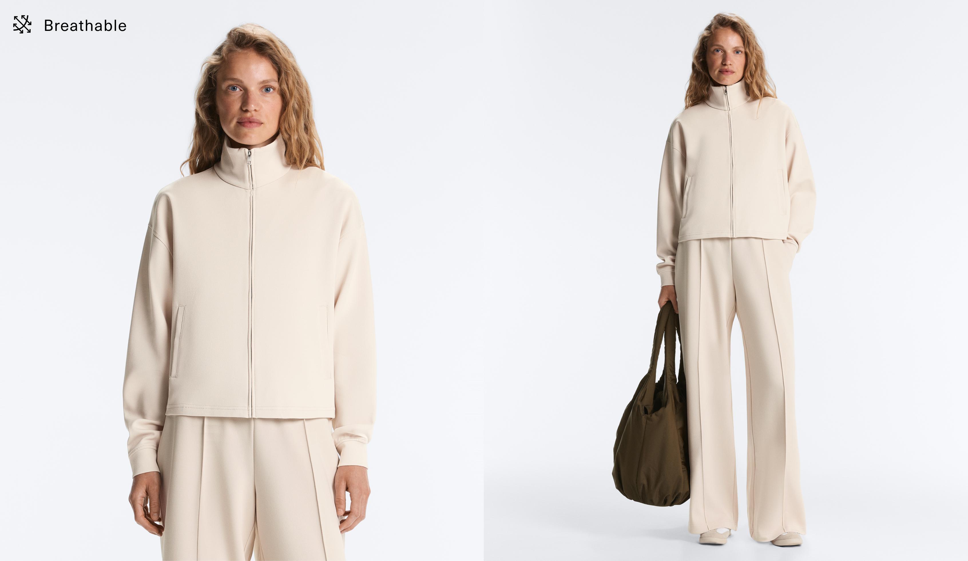 High collar pique jacket with cotton — PALE BEIGE