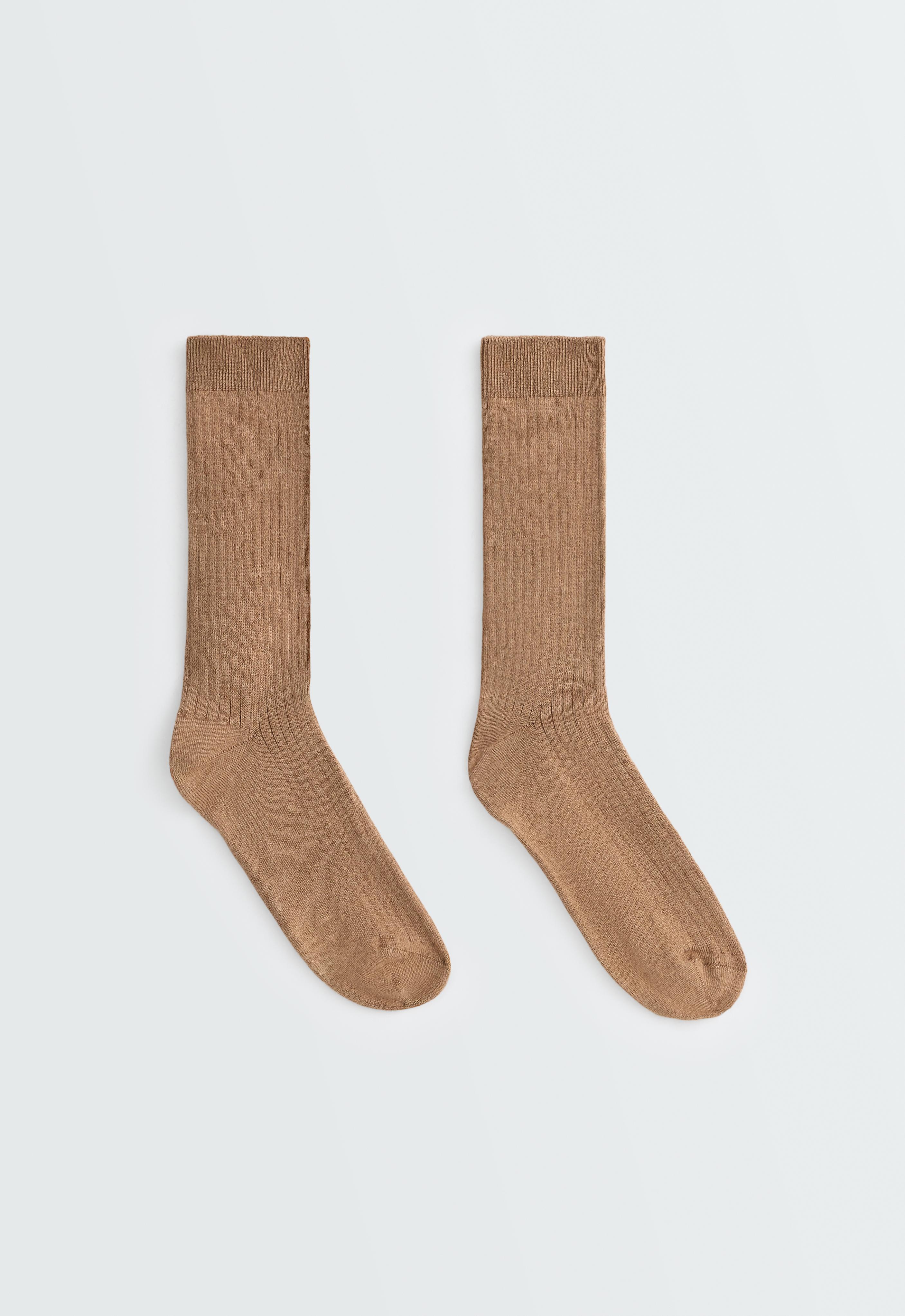 Ribbed modal blend socks with 15% cashmere — CAMEL