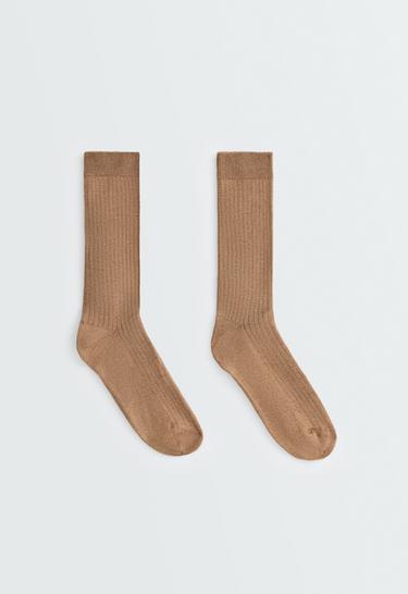 Ribbed modal blend socks with 15% cashmere — CAMEL 1
