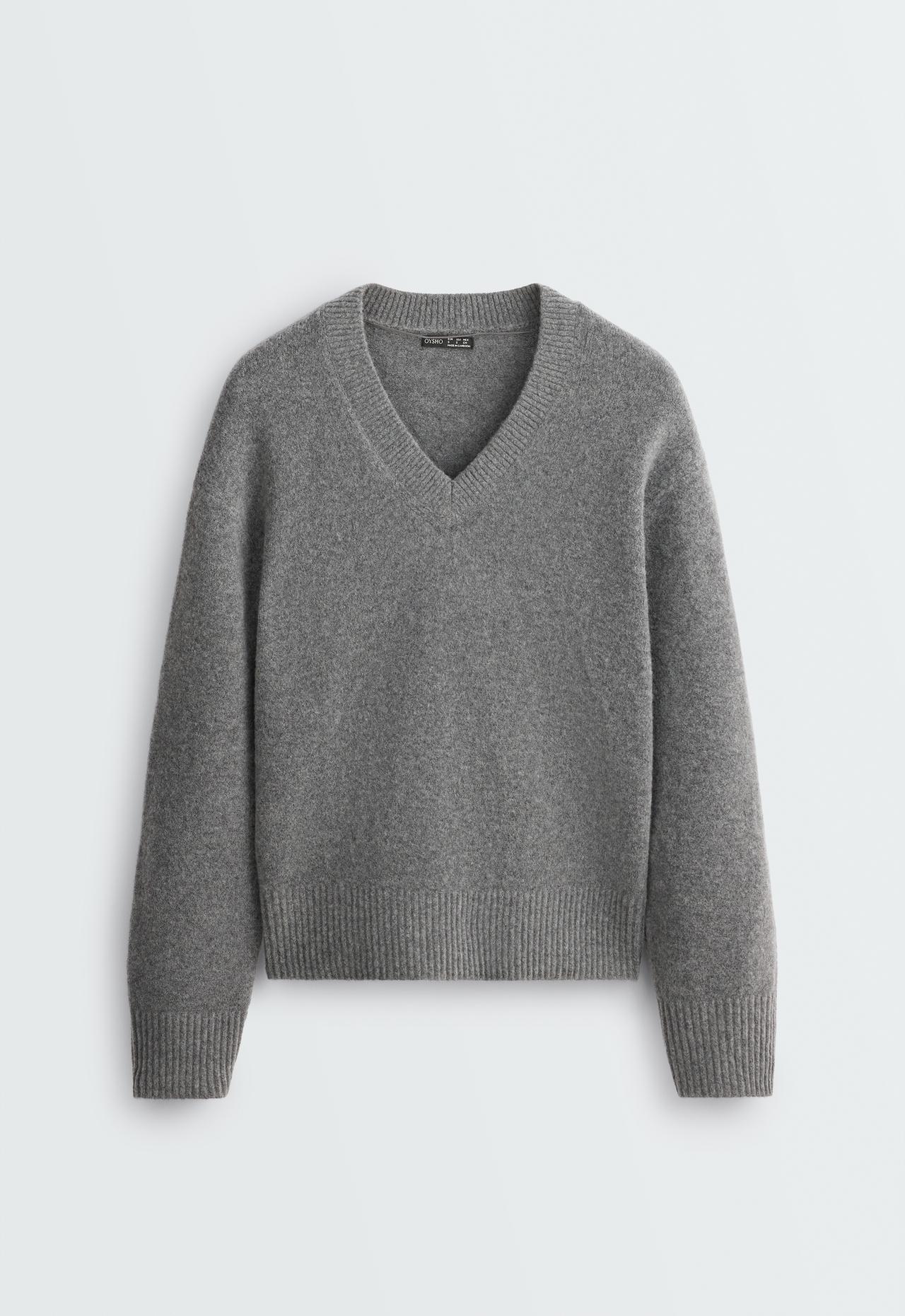 V-neck knit jumper — MOTTLED GREY MELANGE