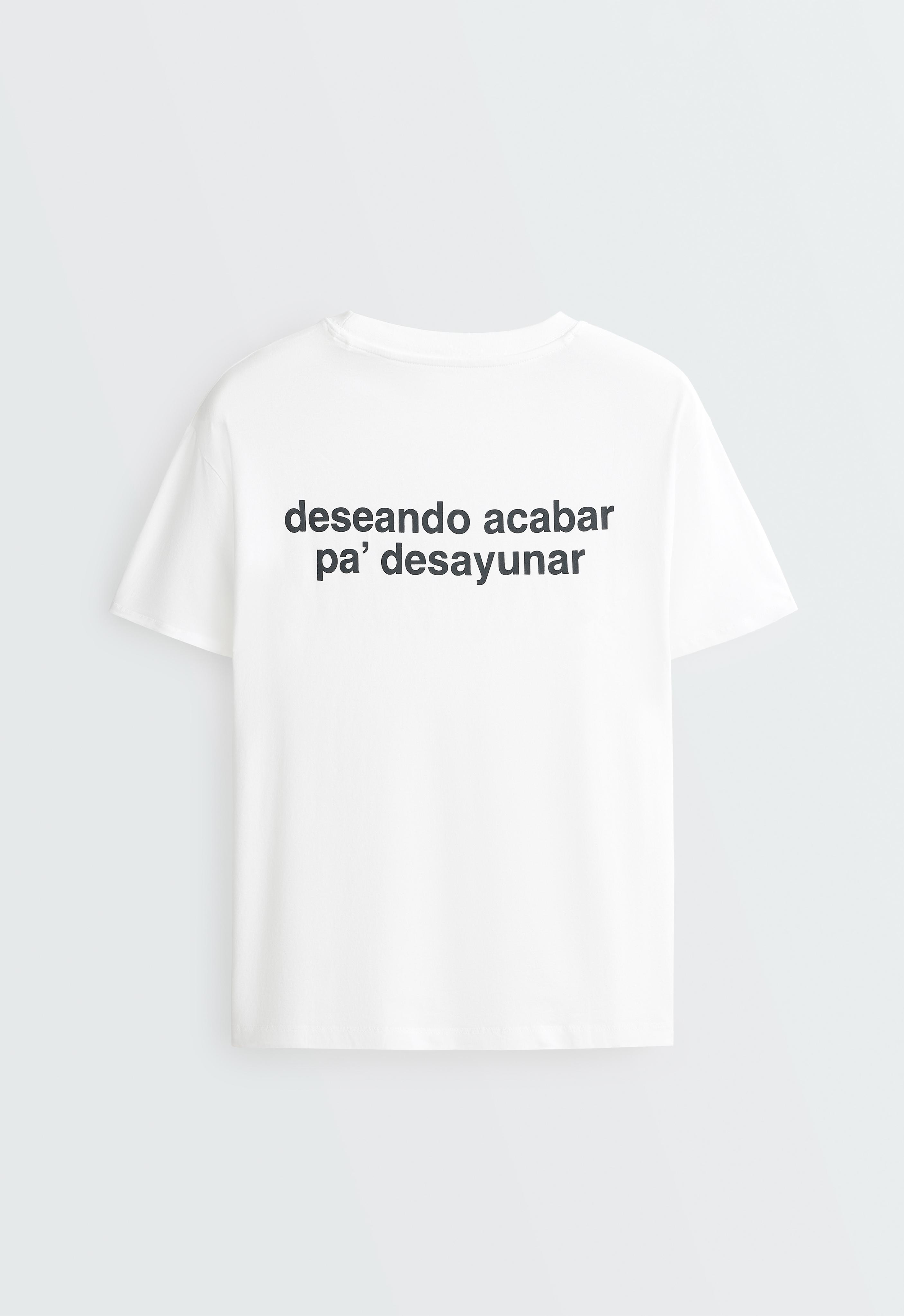 Boxy cotton blend T-shirt with slogan — WHITE 