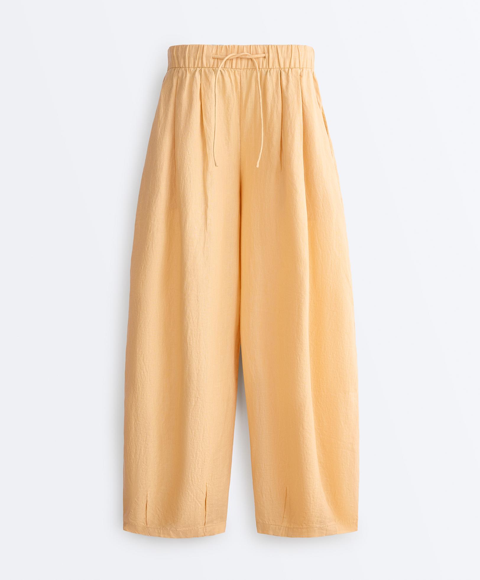 100% linen balloon trousers — BURNT YELLOW