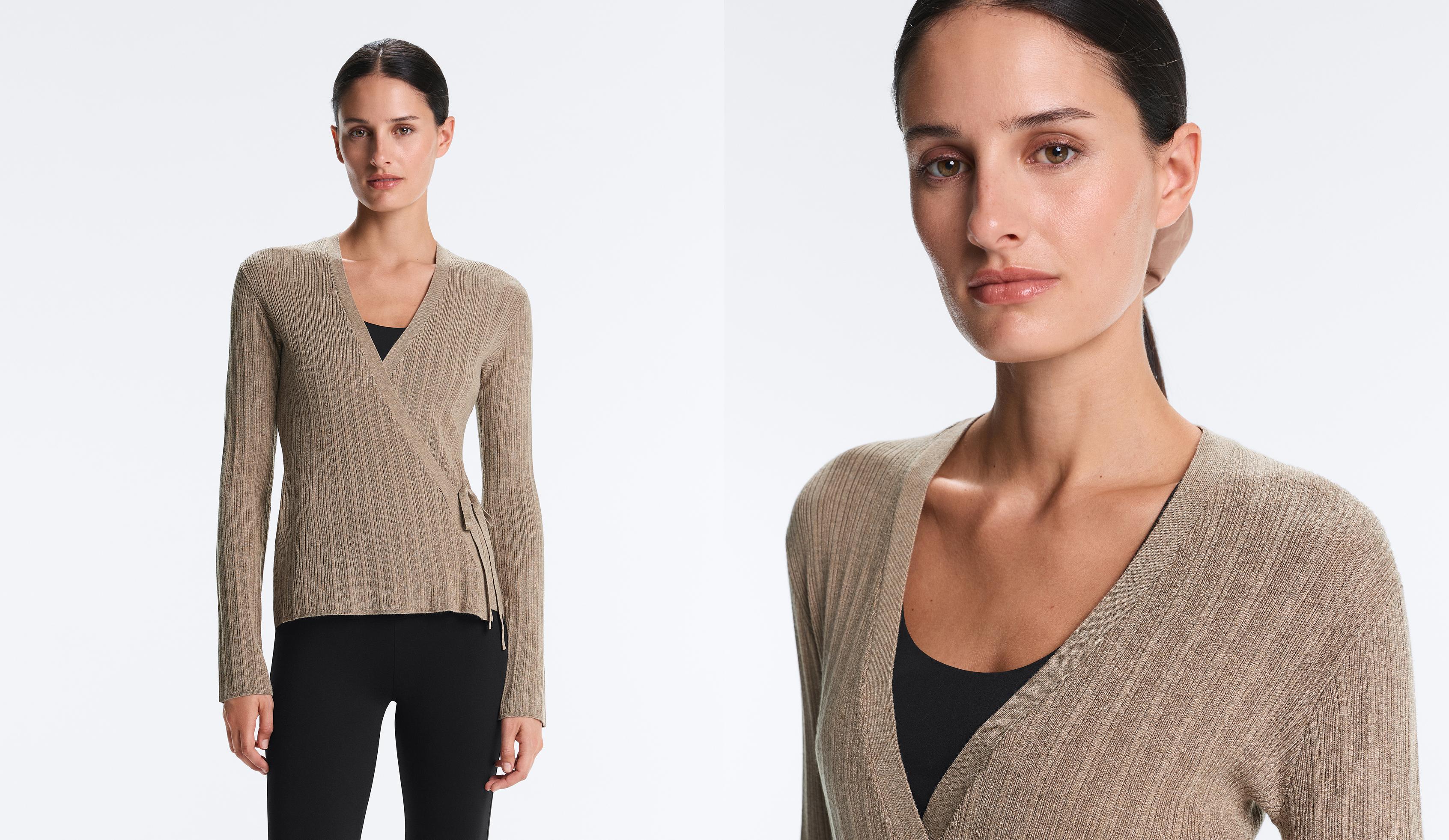 Chaqueta punto rib con cierre mediante lazada lateral