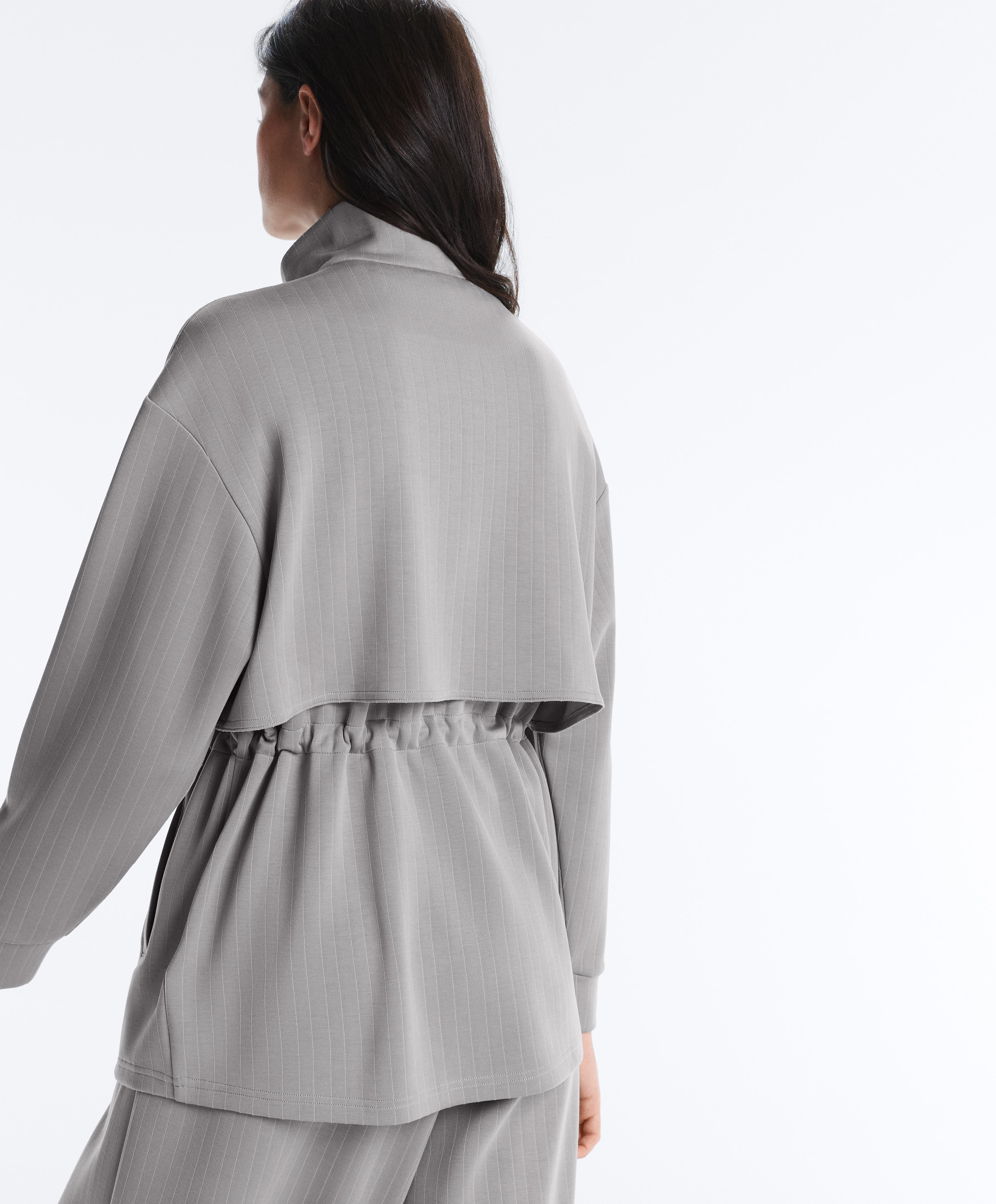 Long jacket with soft-touch modal stripes — MID GREY