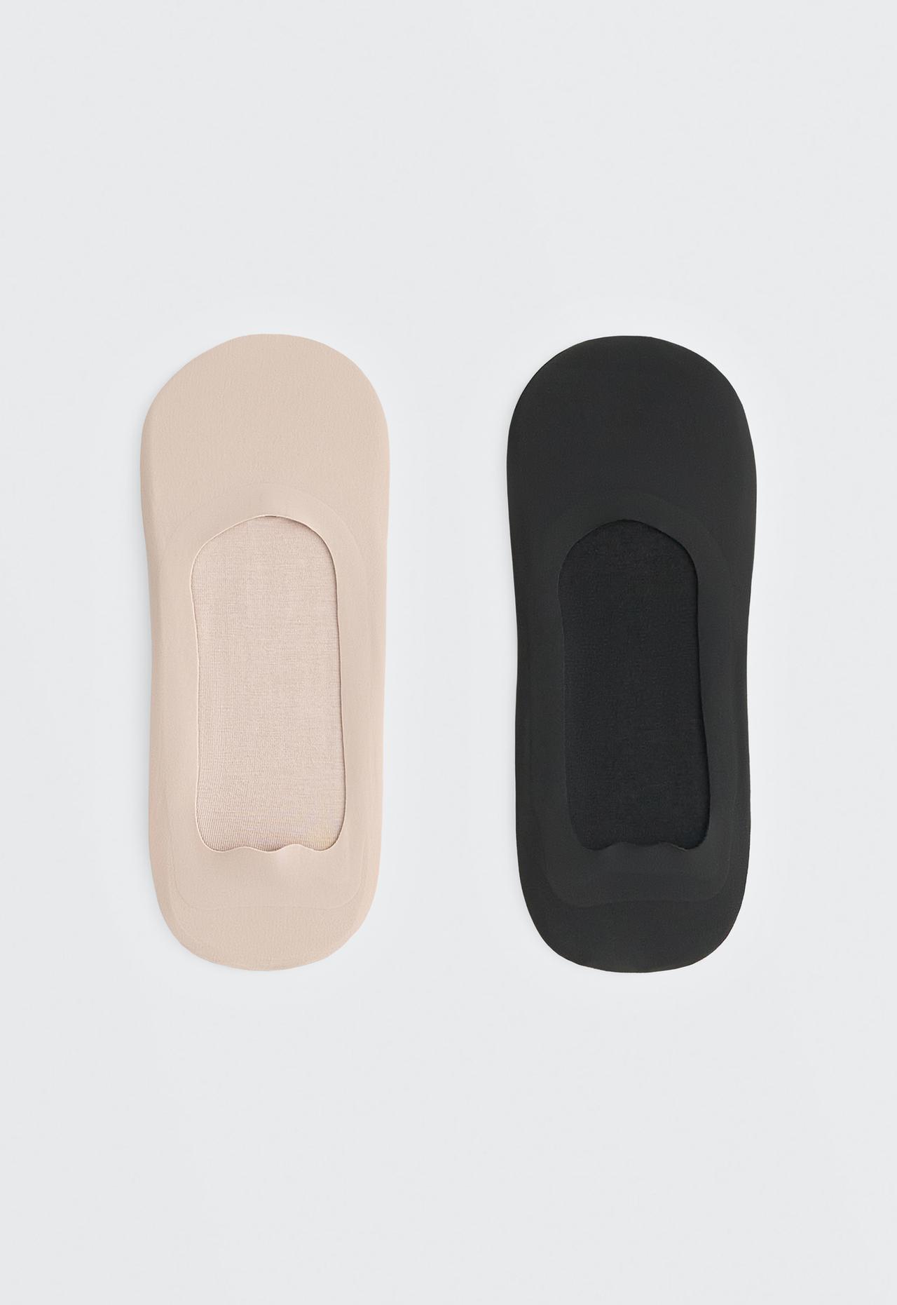 2 pairs of medium-cut invisible microfibre socks — BEIGE