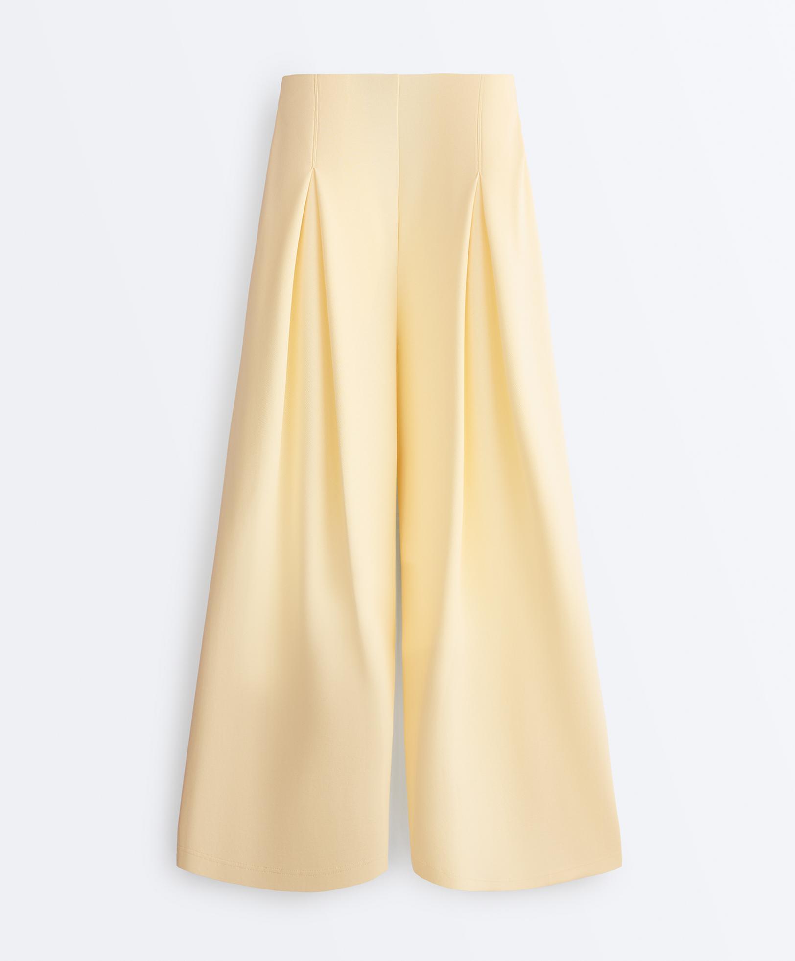 Wide-leg pique trousers with cotton — PALE YELLOW