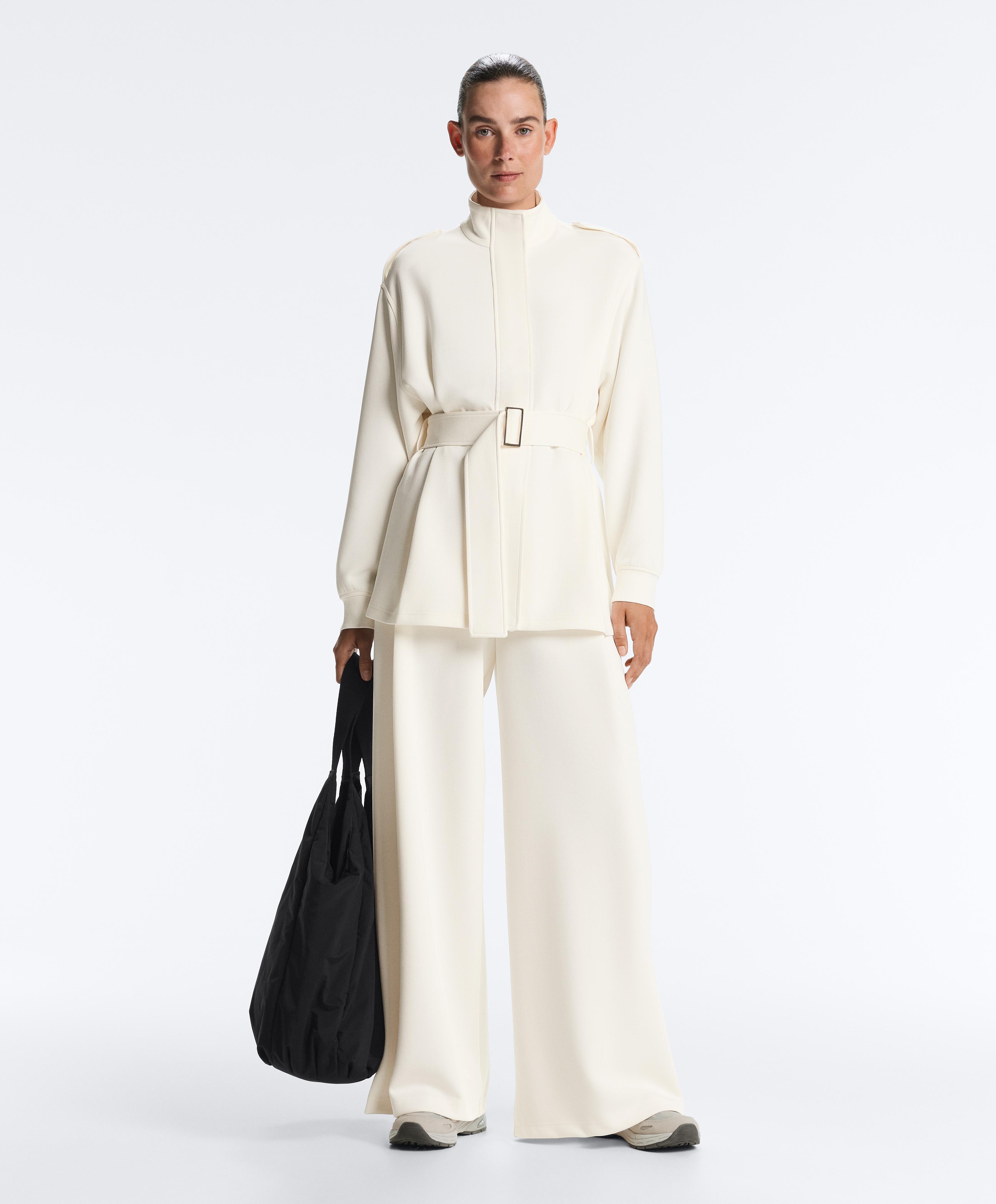 Long Utility jacket with twill belt — PALE ECRU