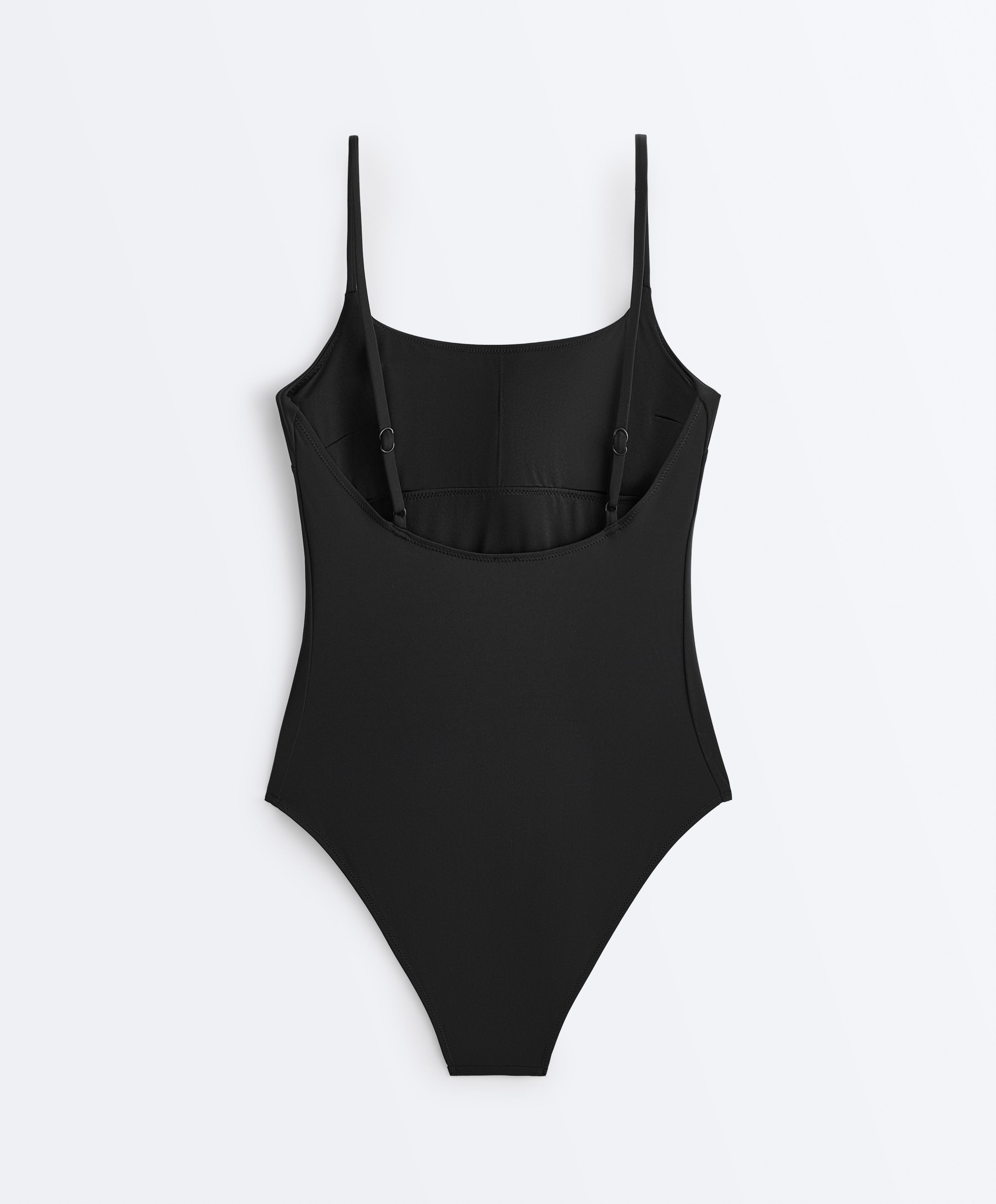 Compressive round-neck swimsuit — BLACK