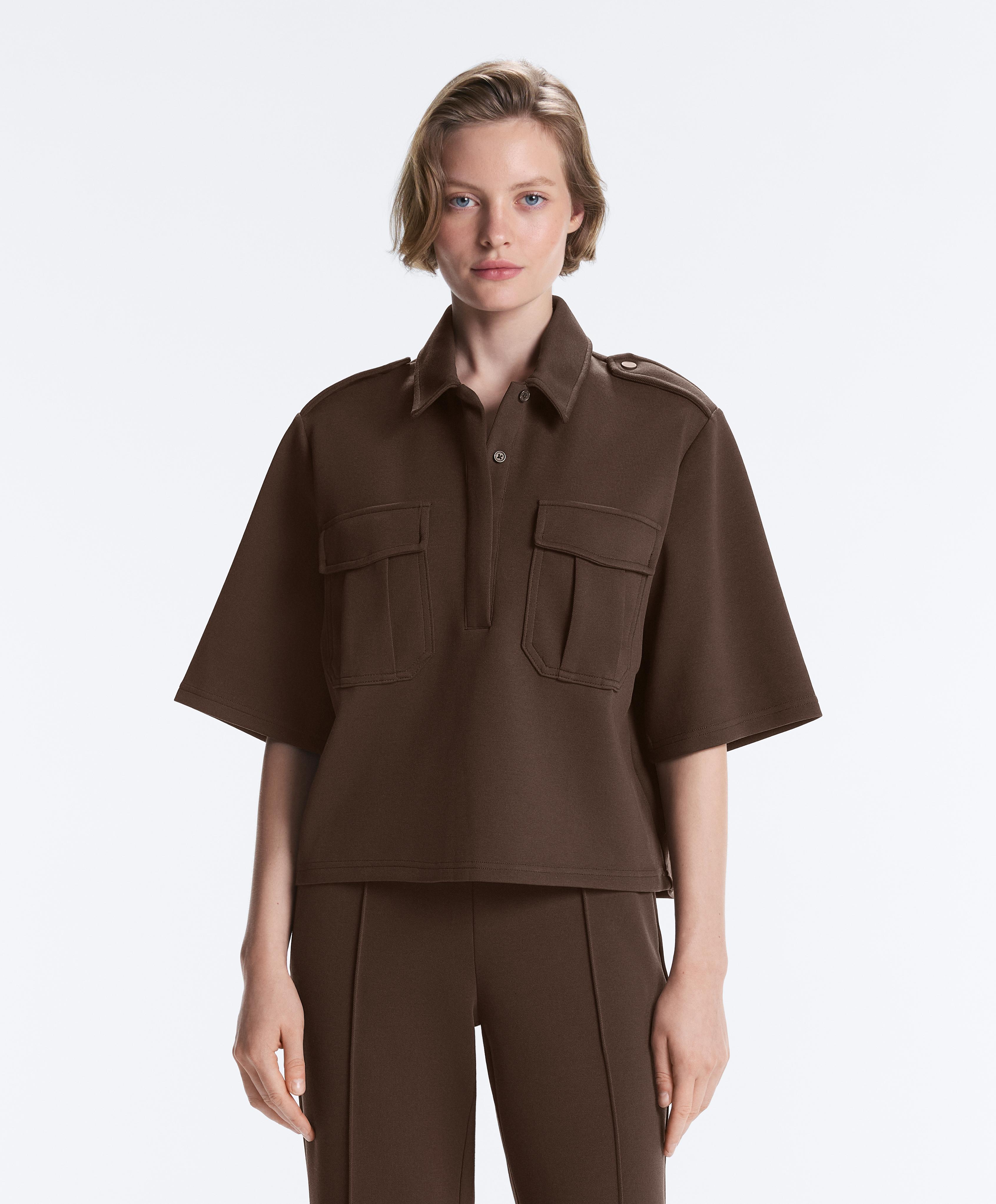 Utility short-sleeve sweatshirt with cotton piqué — DARK BROWN