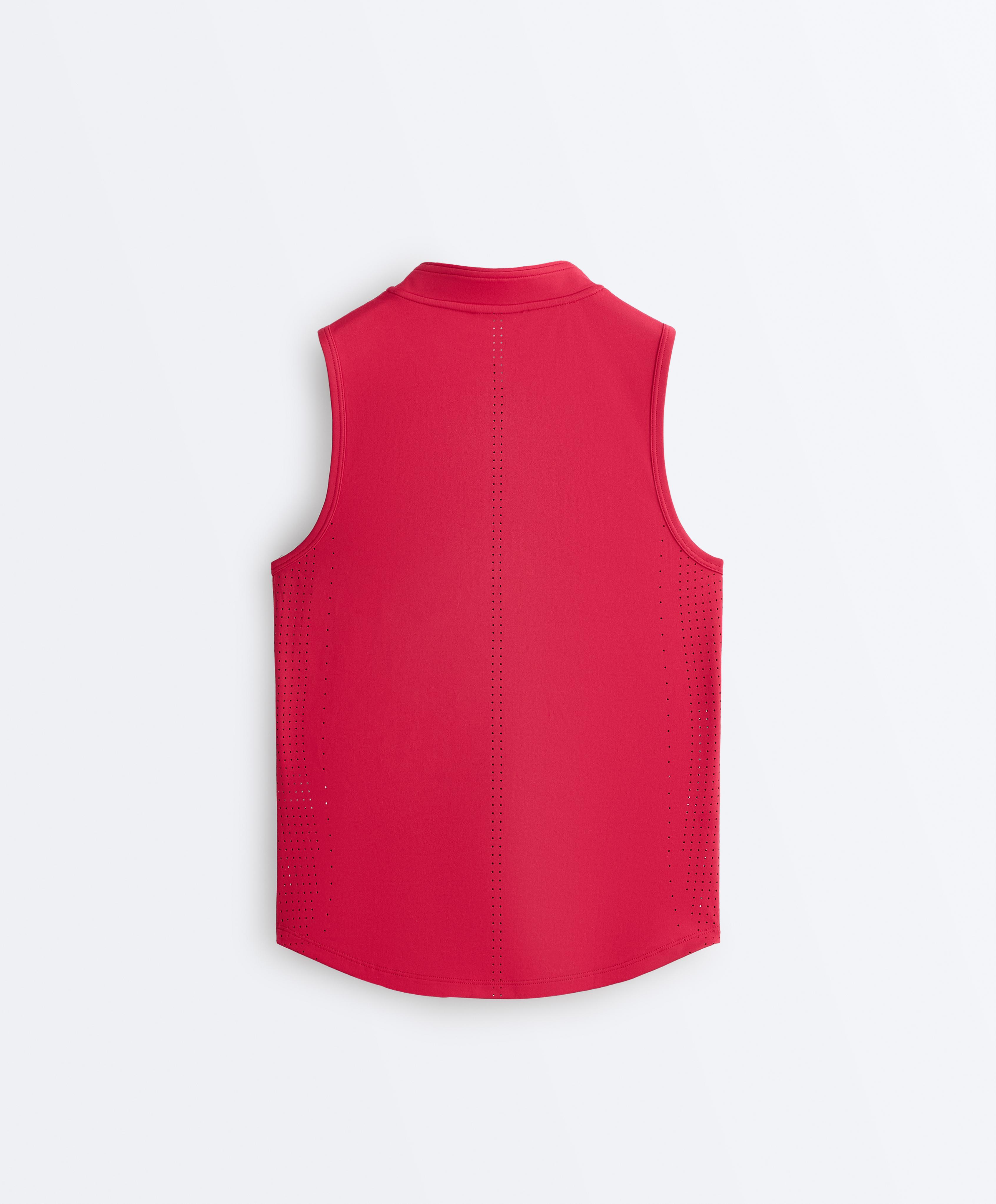 Technical sleeveless T-shirt with half zip — RED (alternate view)