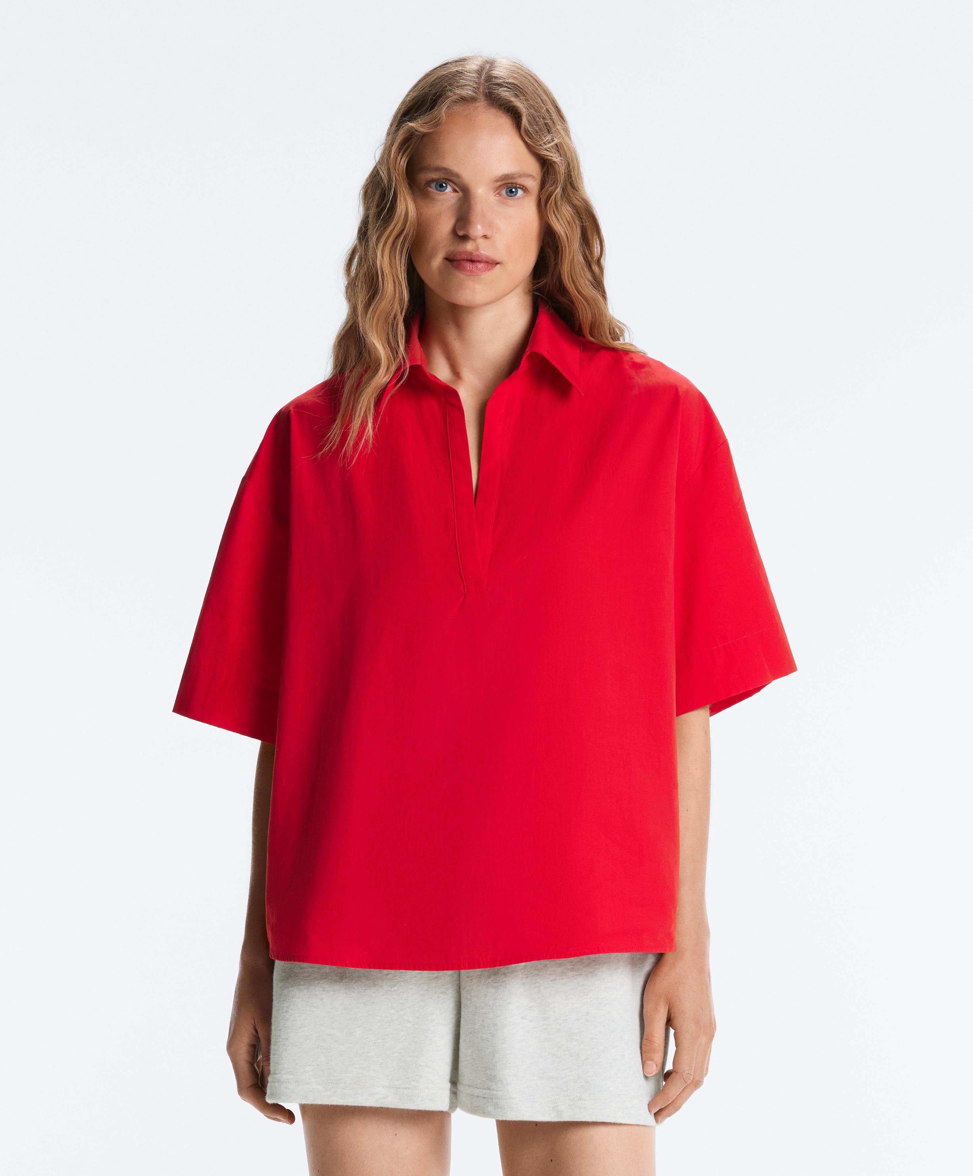 100% cotton poplin polo shirt — BRIGHT RED