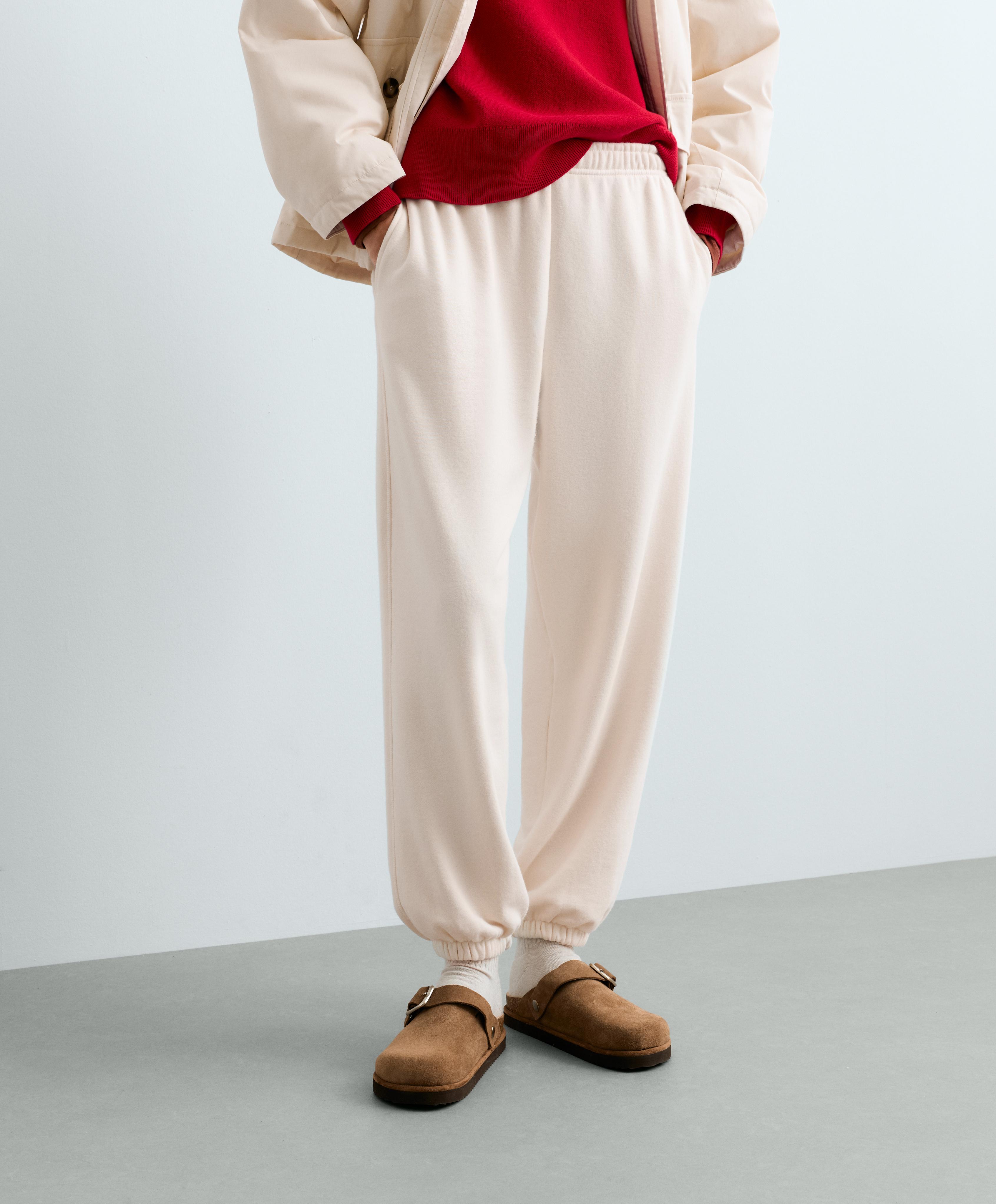 Cotton-blend fleece joggers — PALE ECRU