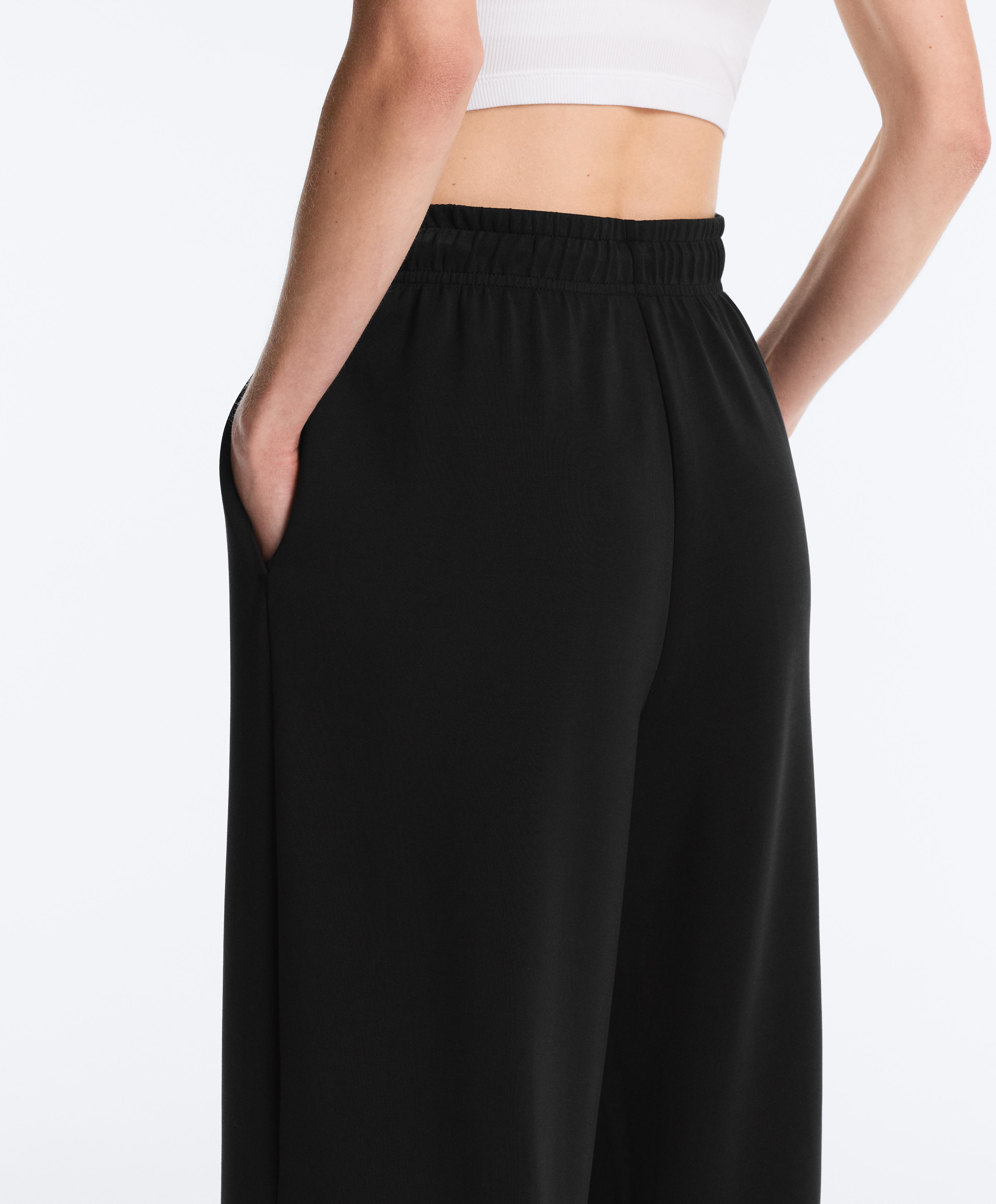 Soft-touch wide-leg crop trousers with modal — BLACK