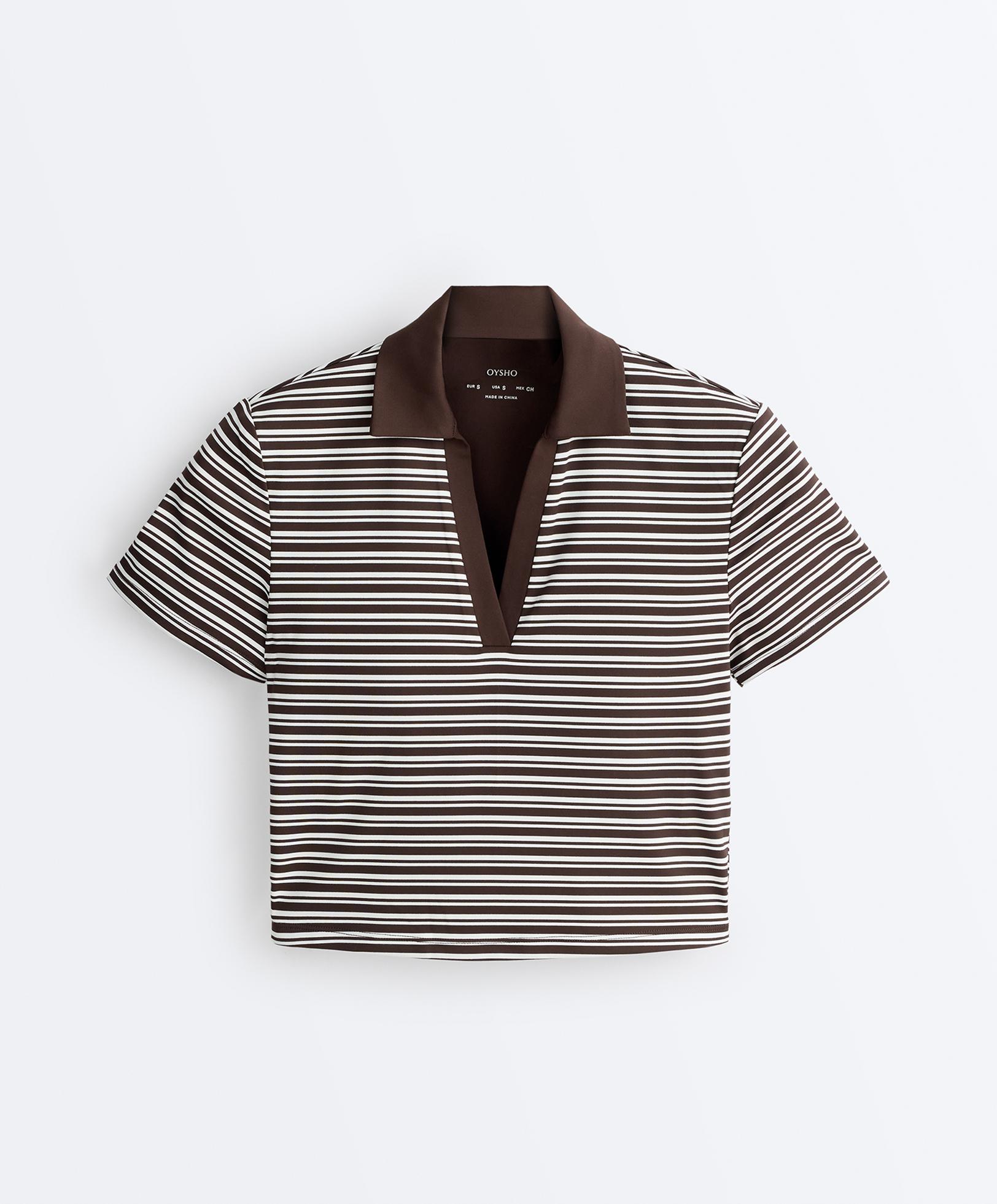 Comfortlux striped short-sleeve polo shirt — DARK BROWN