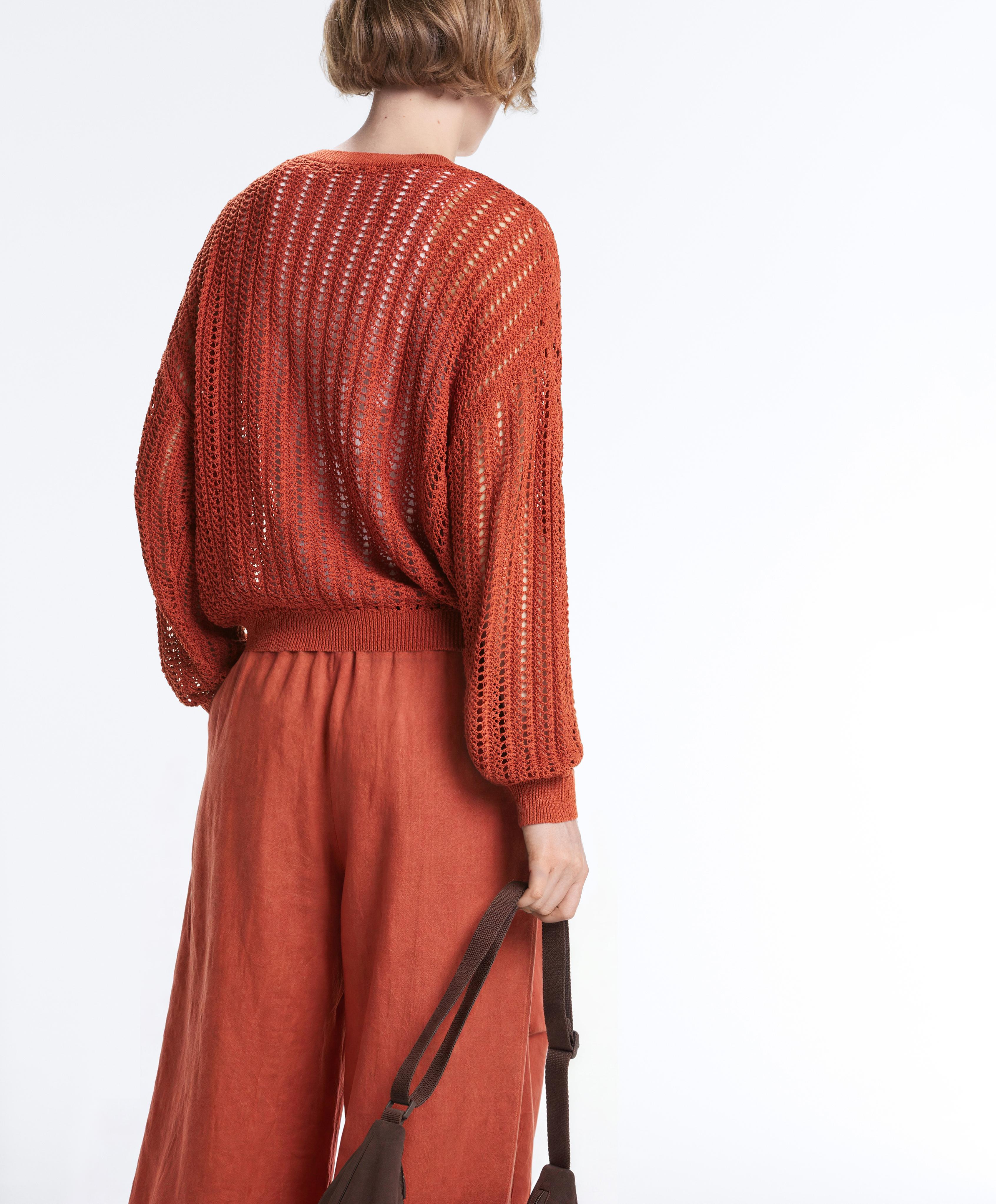 Open knit rib jumper — BURNT ORANGE