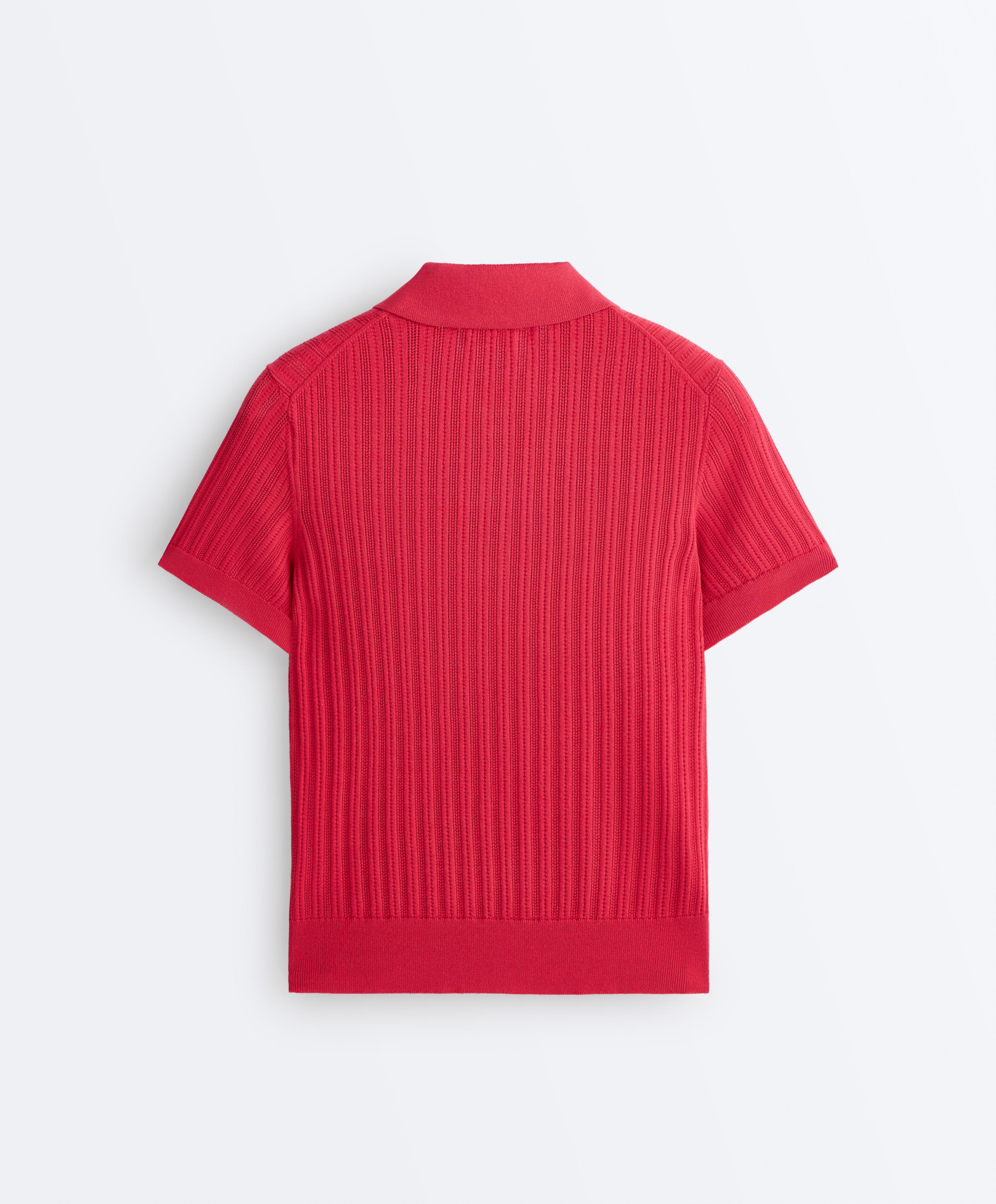 Short sleeve open knit polo shirt — RED