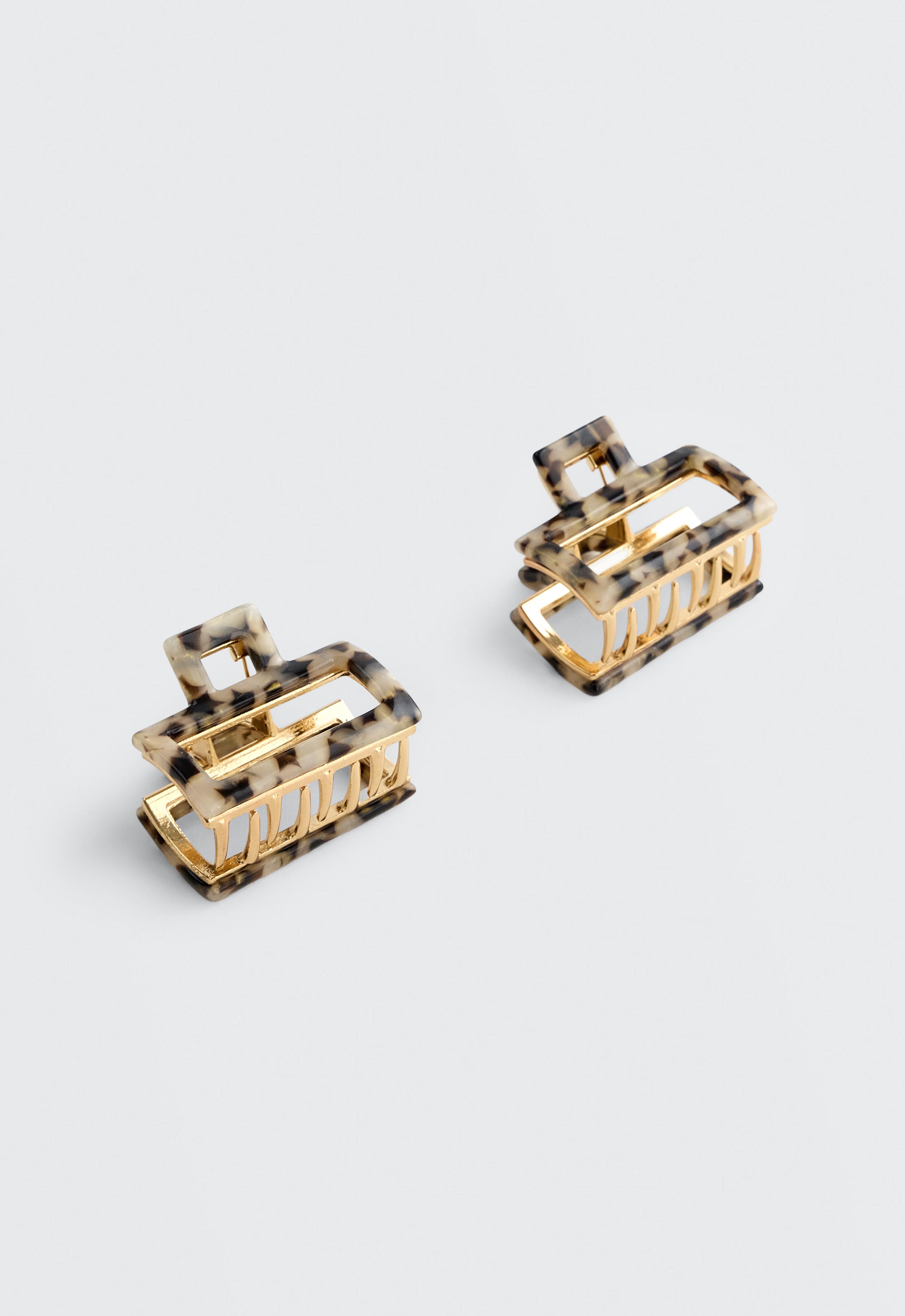 2 metallic mini hair clips — CHESTNUT