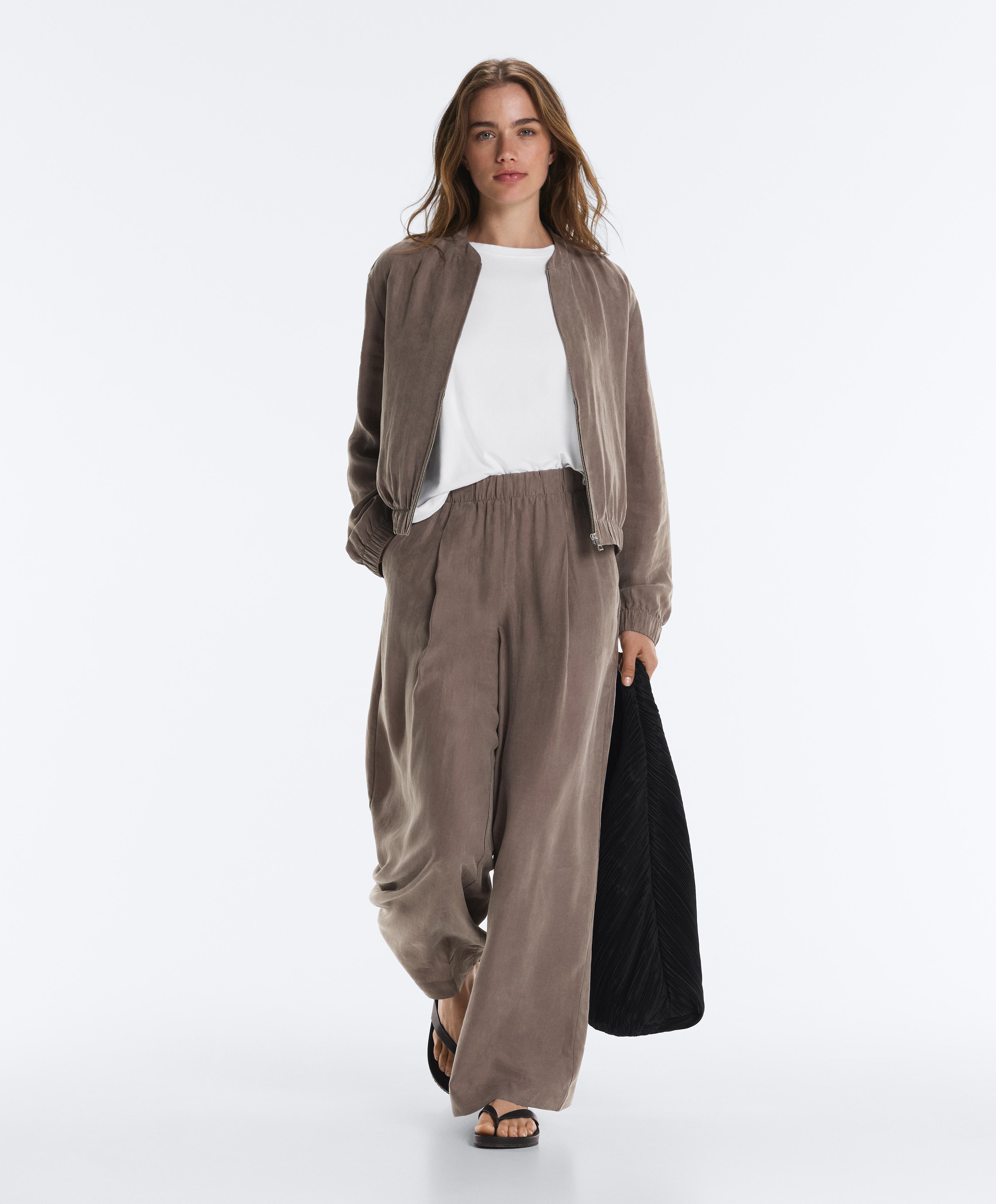 100% lyocell wide-leg trousers — DARK MINK