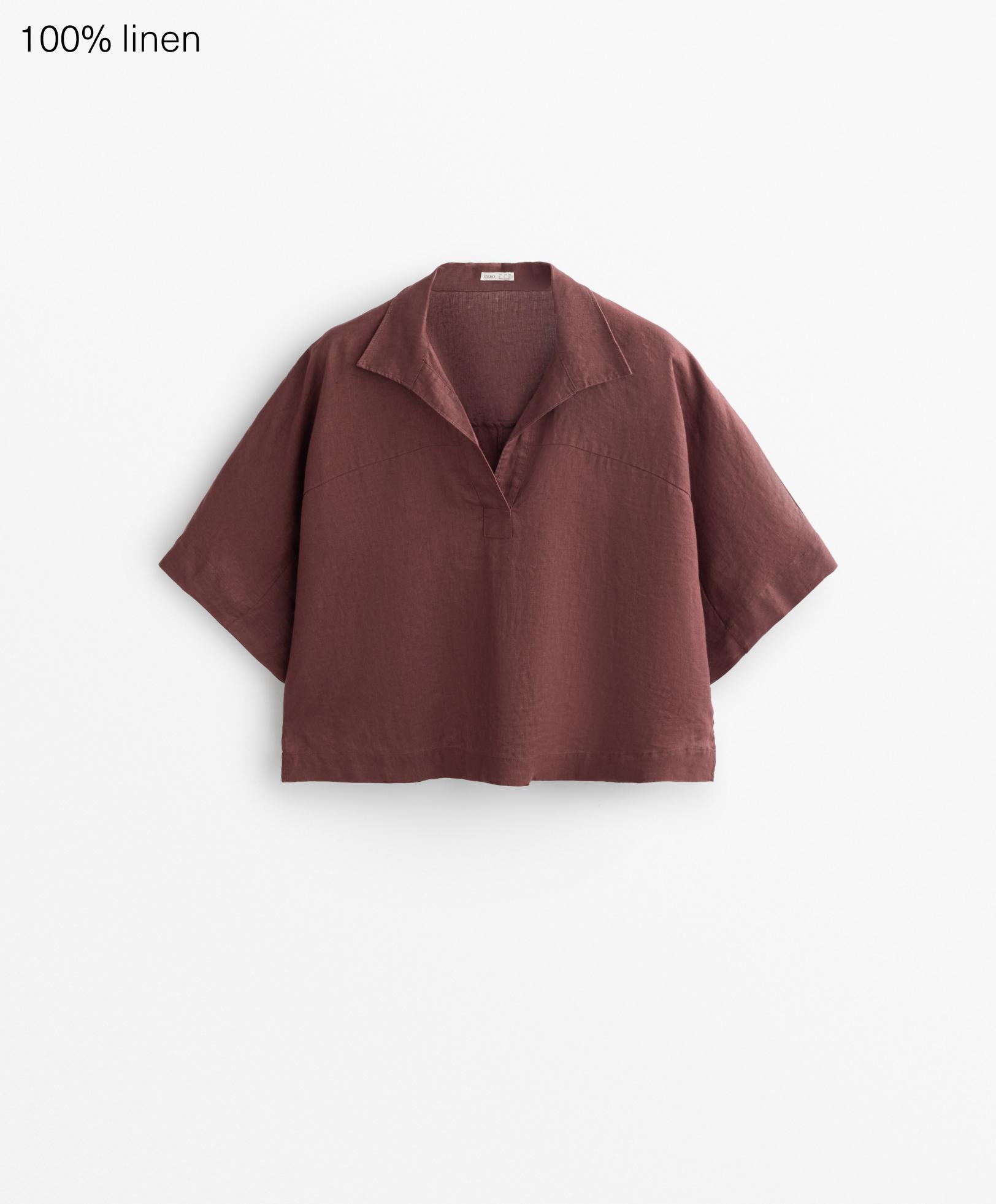 Oversize short-sleeved 100% linen shirt