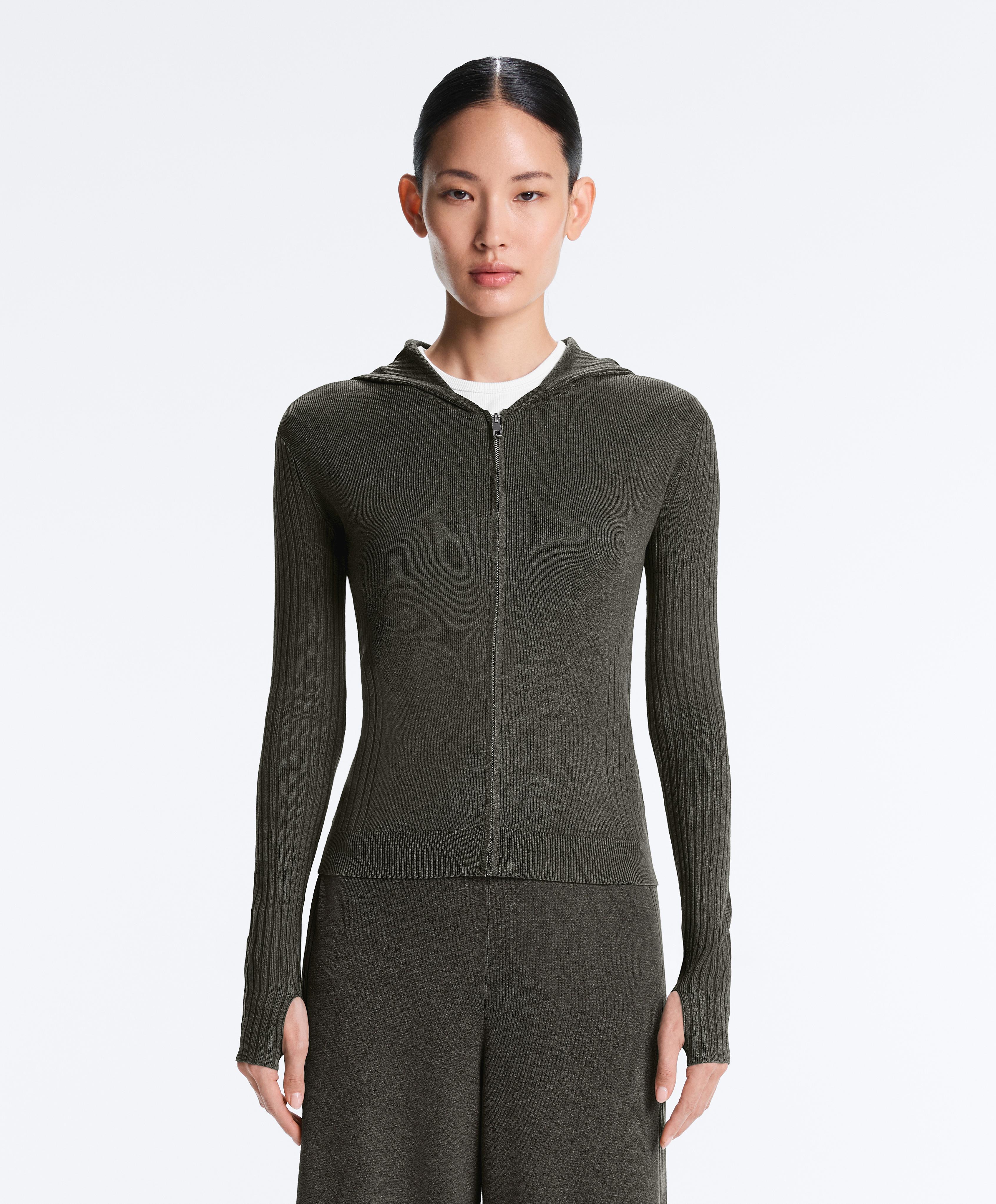 Slim Fit knit jacket with hood — GREEN