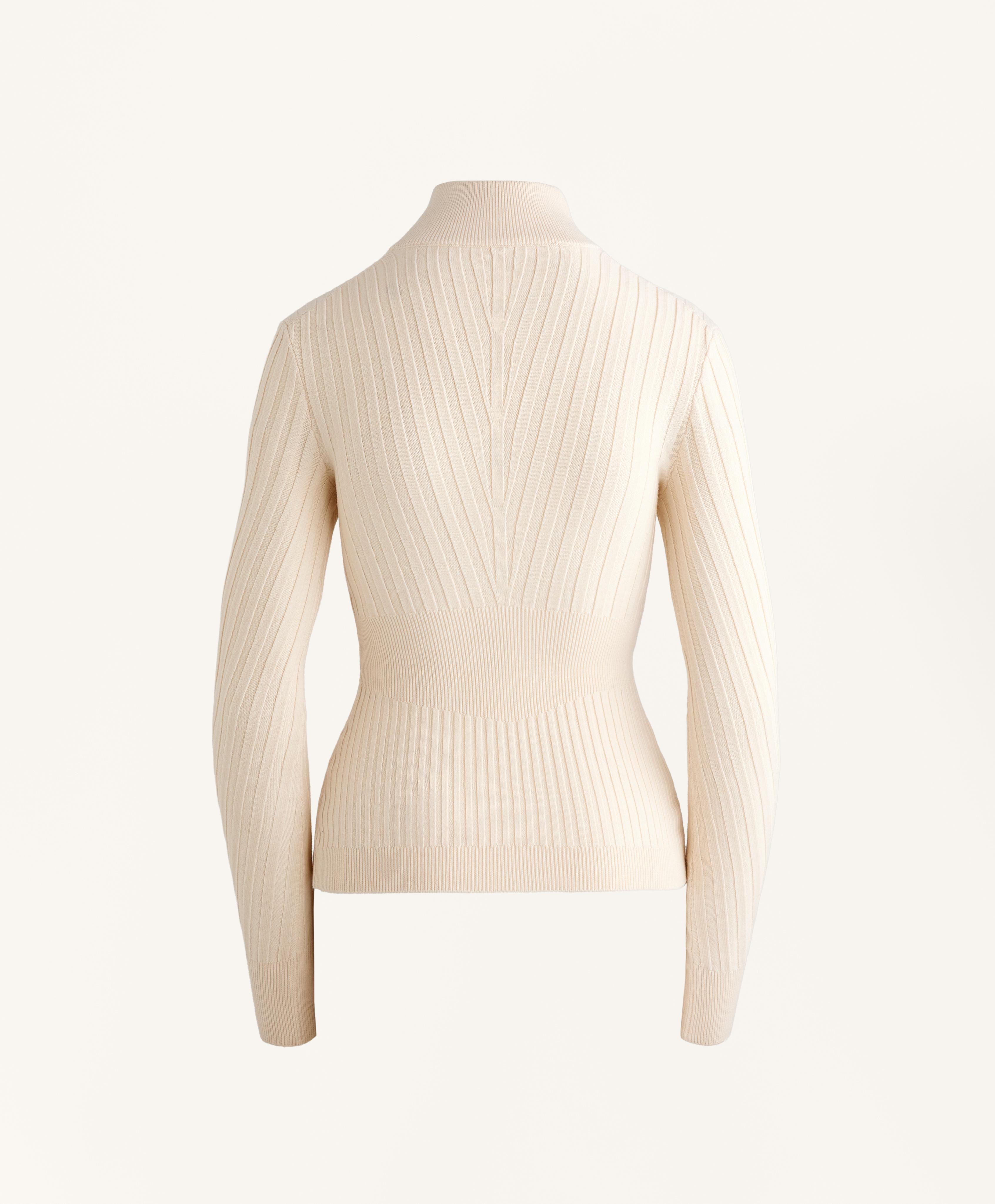 Thermal base layer rib knit T-shirt with peak — ECRU