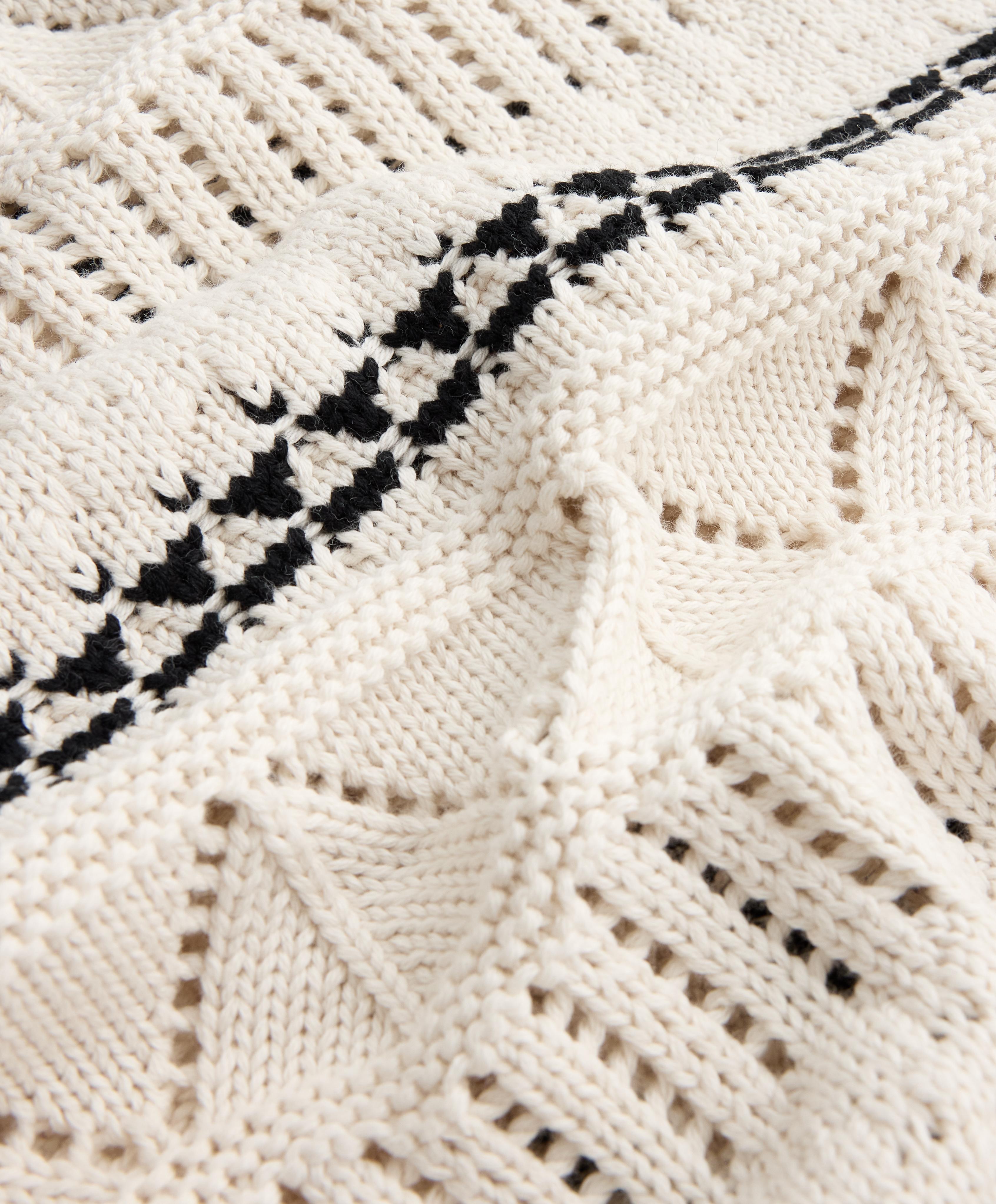 100% cotton contrast open-knit cardigan — PALE ECRU