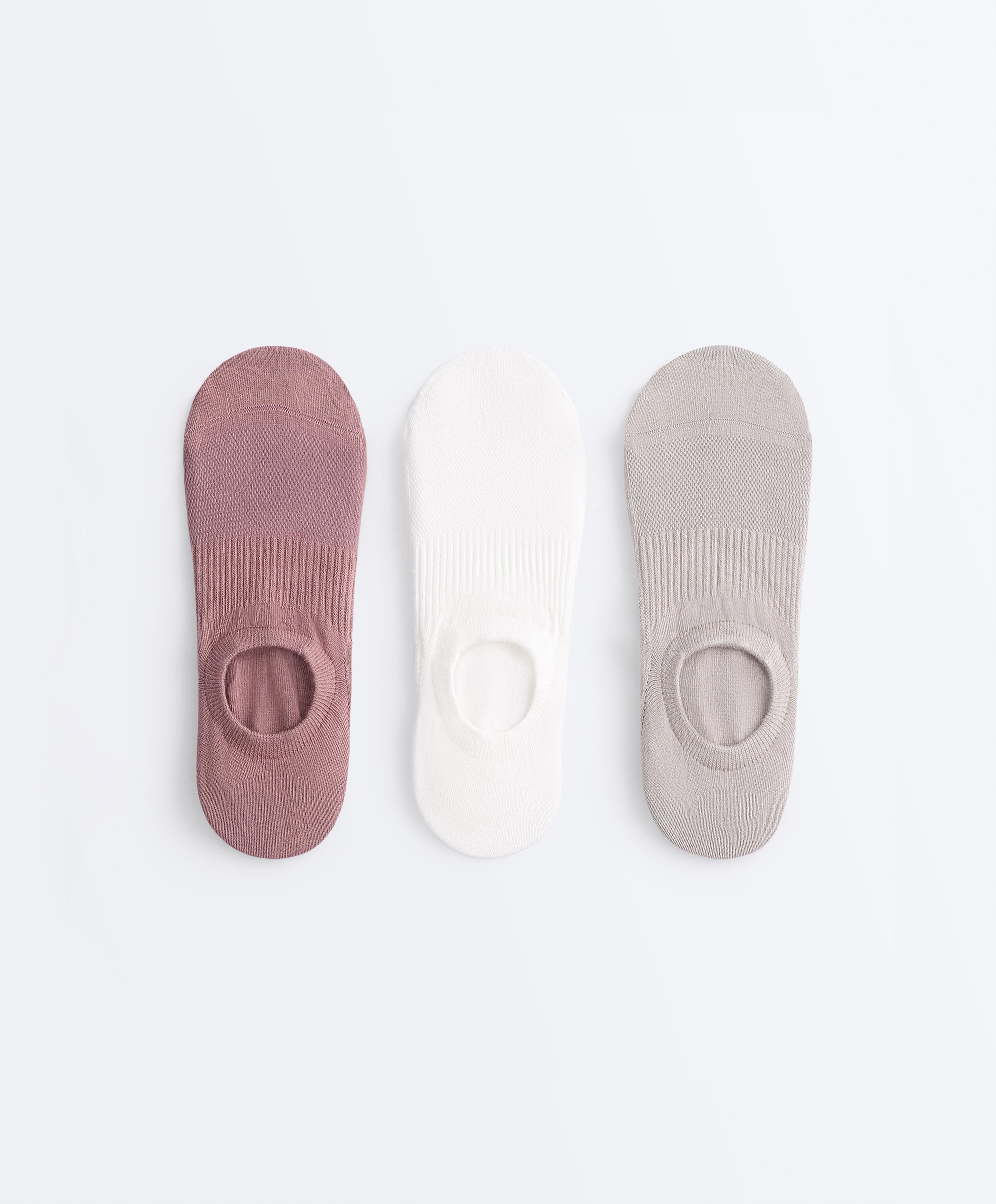 3 pairs of high-cut cotton blend invisible sports socks — PALE MINK
