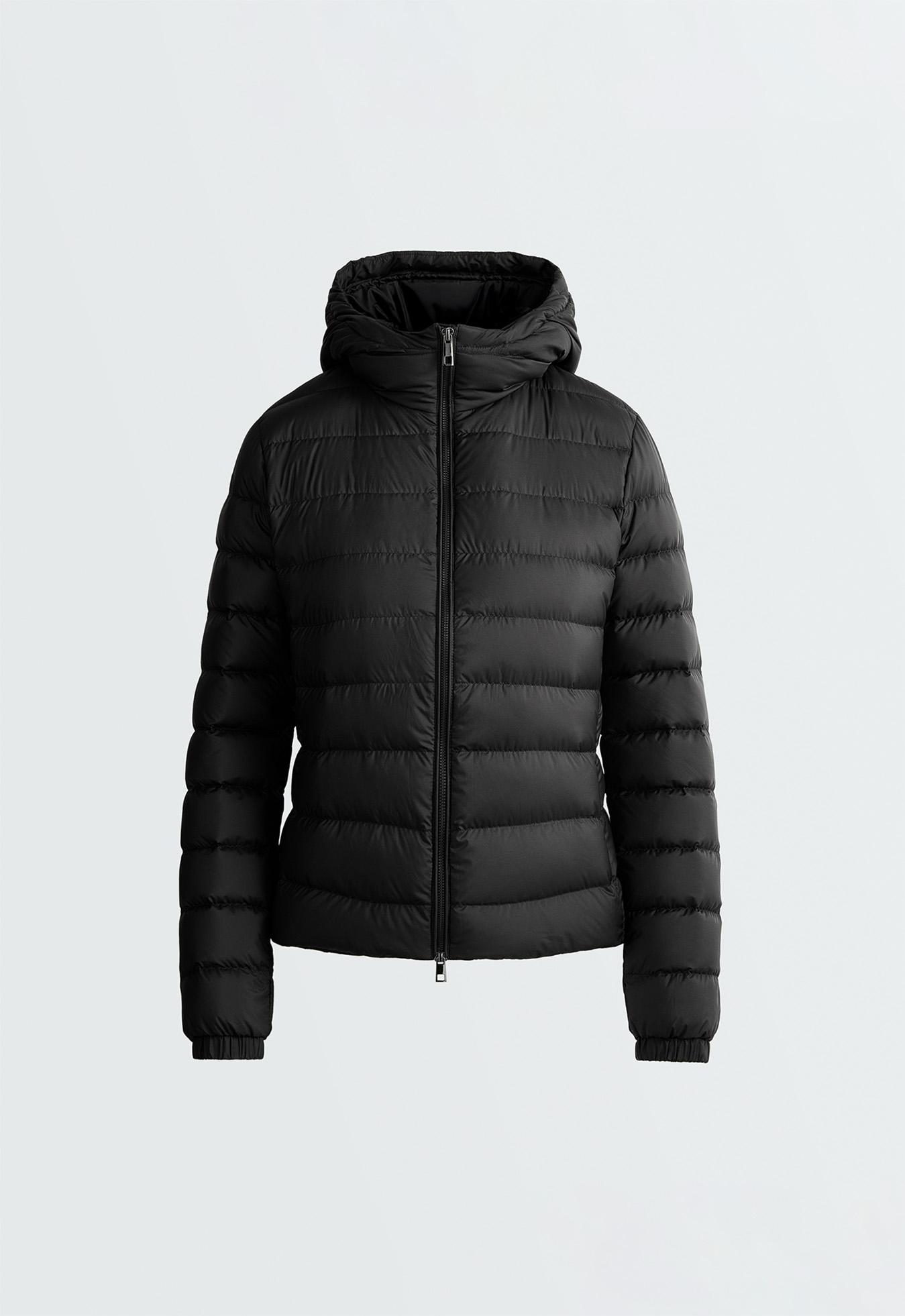 Packable 100% down short puffer jacket — BLACK