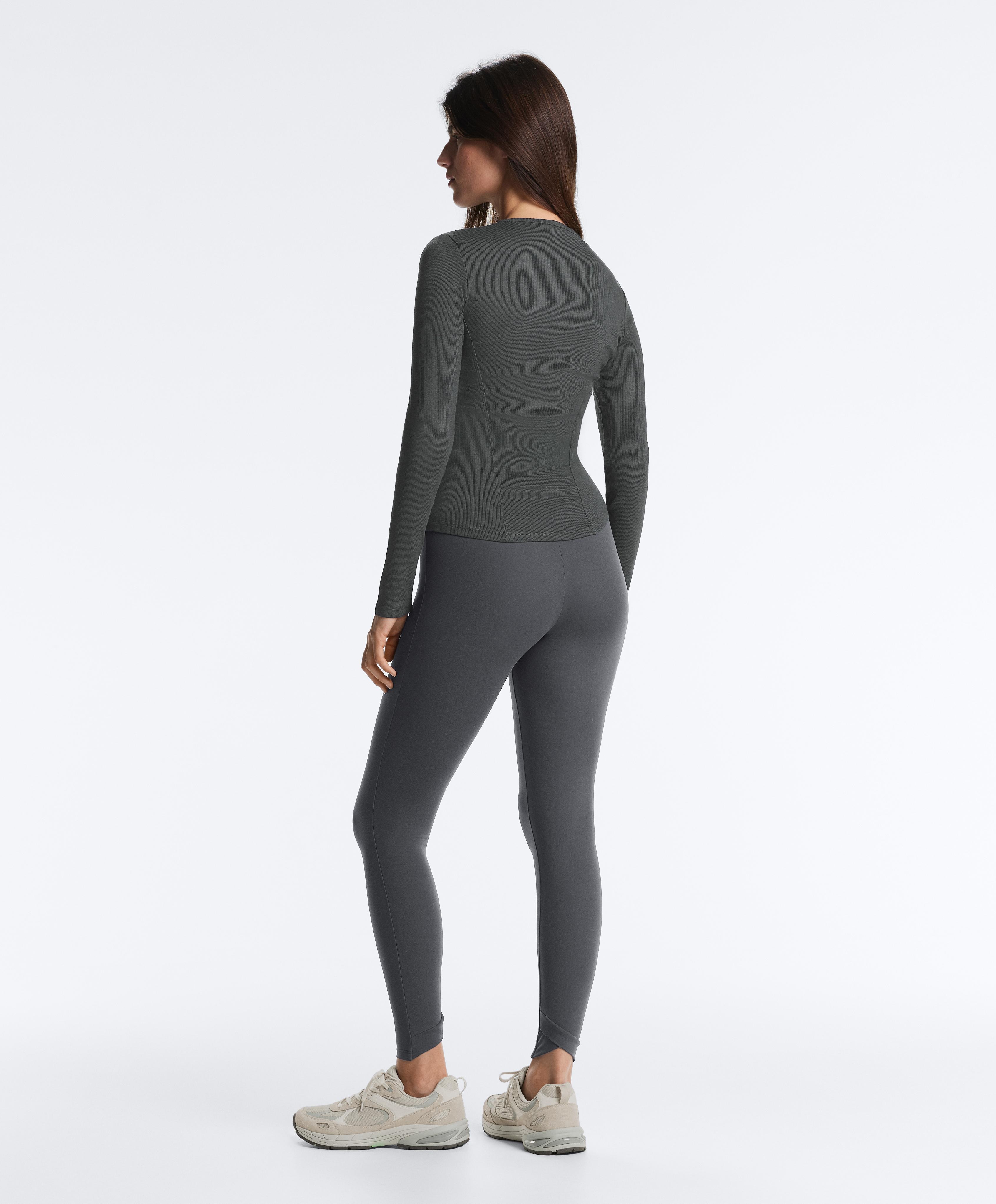 Fitted long sleeve rib T-shirt with cotton and modal — ASPHALT