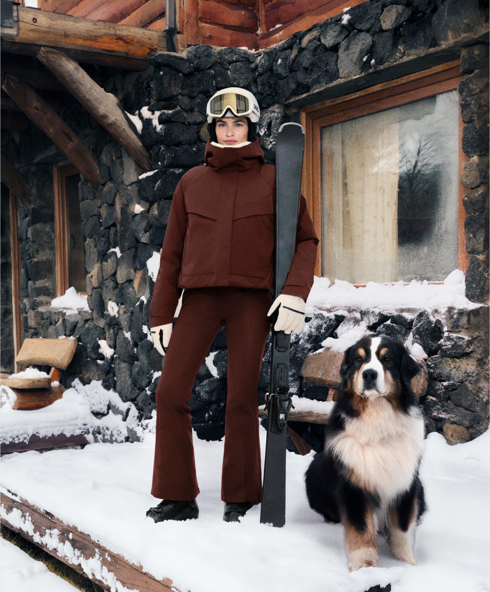 Water-resistant high-rise flare stretch SKI trousers — TERRACOTTA