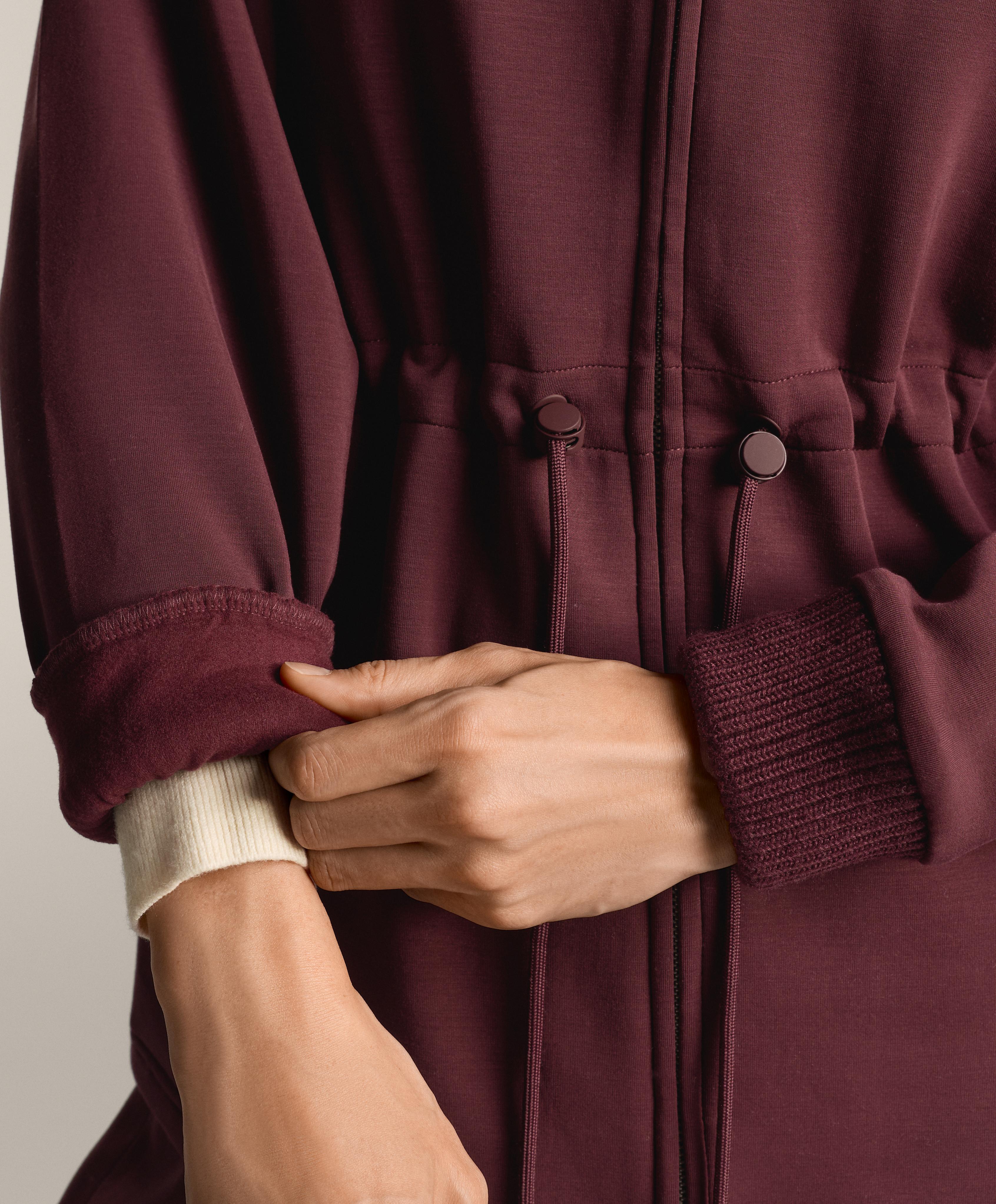Adjustable waist knit collar jacket with brushed modal — MAROON