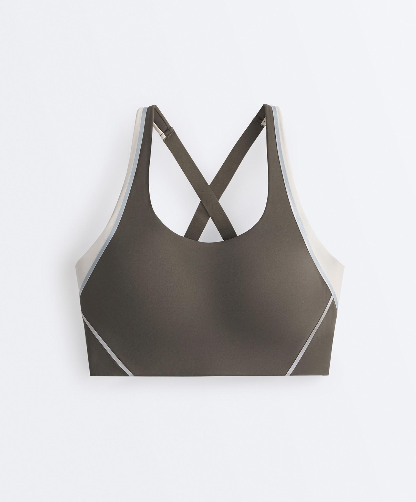 High-support Compressive reflective sports bra — CHARCOAL GREY