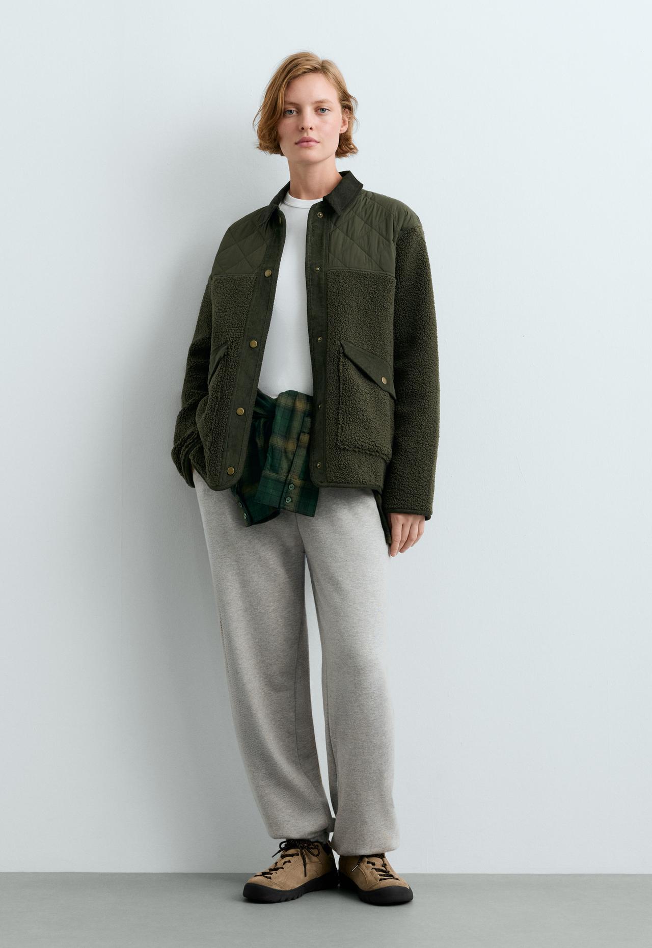 Combined faux-shearling jacket — KHAKI