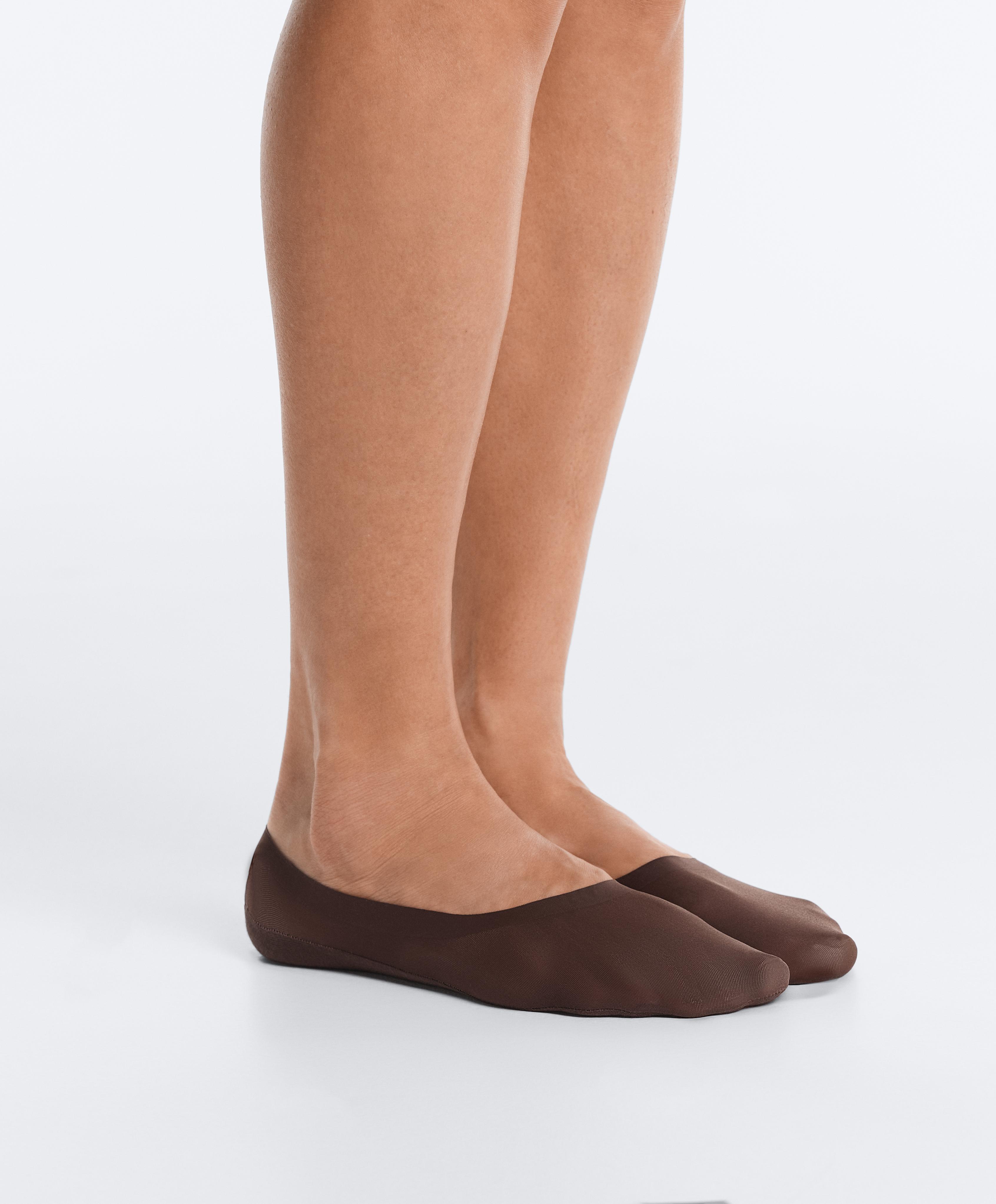 2-pack medium-cut invisible microfibre socks — BROWN