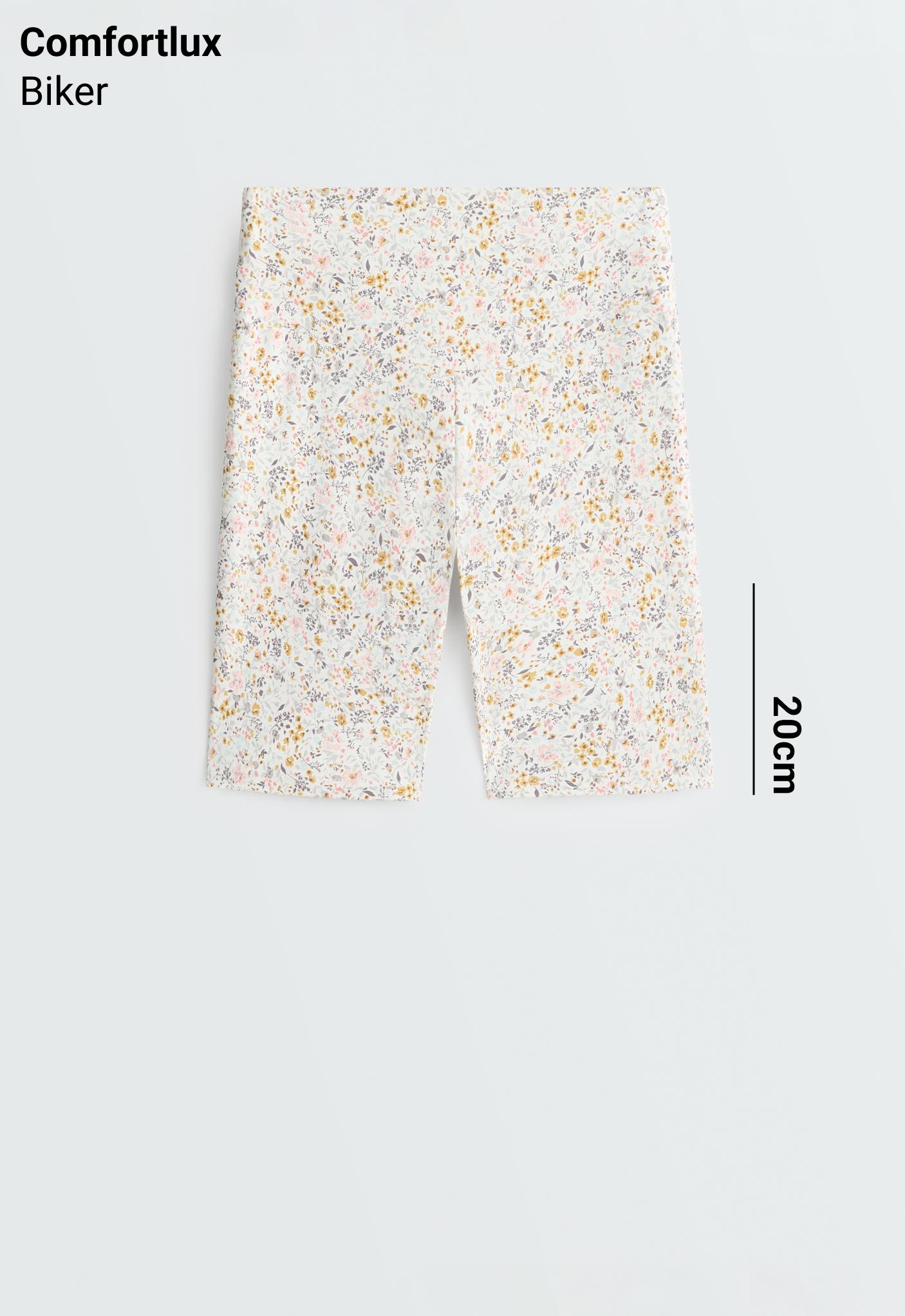 Comfortlux 20cm high-waisted floral biker leggings — PALE ECRU