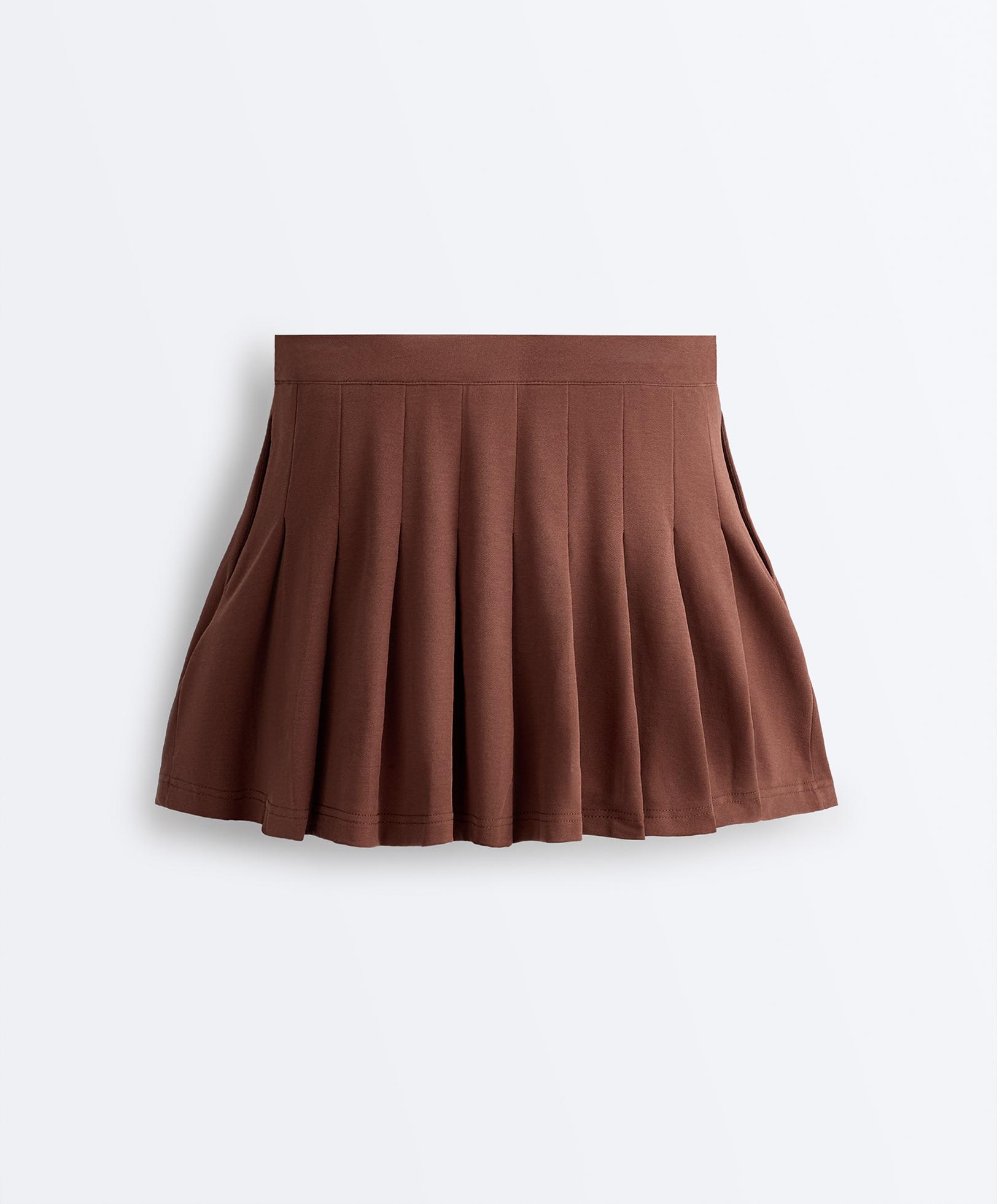 Cotton piqué pleated mini skirt — TERRACOTTA