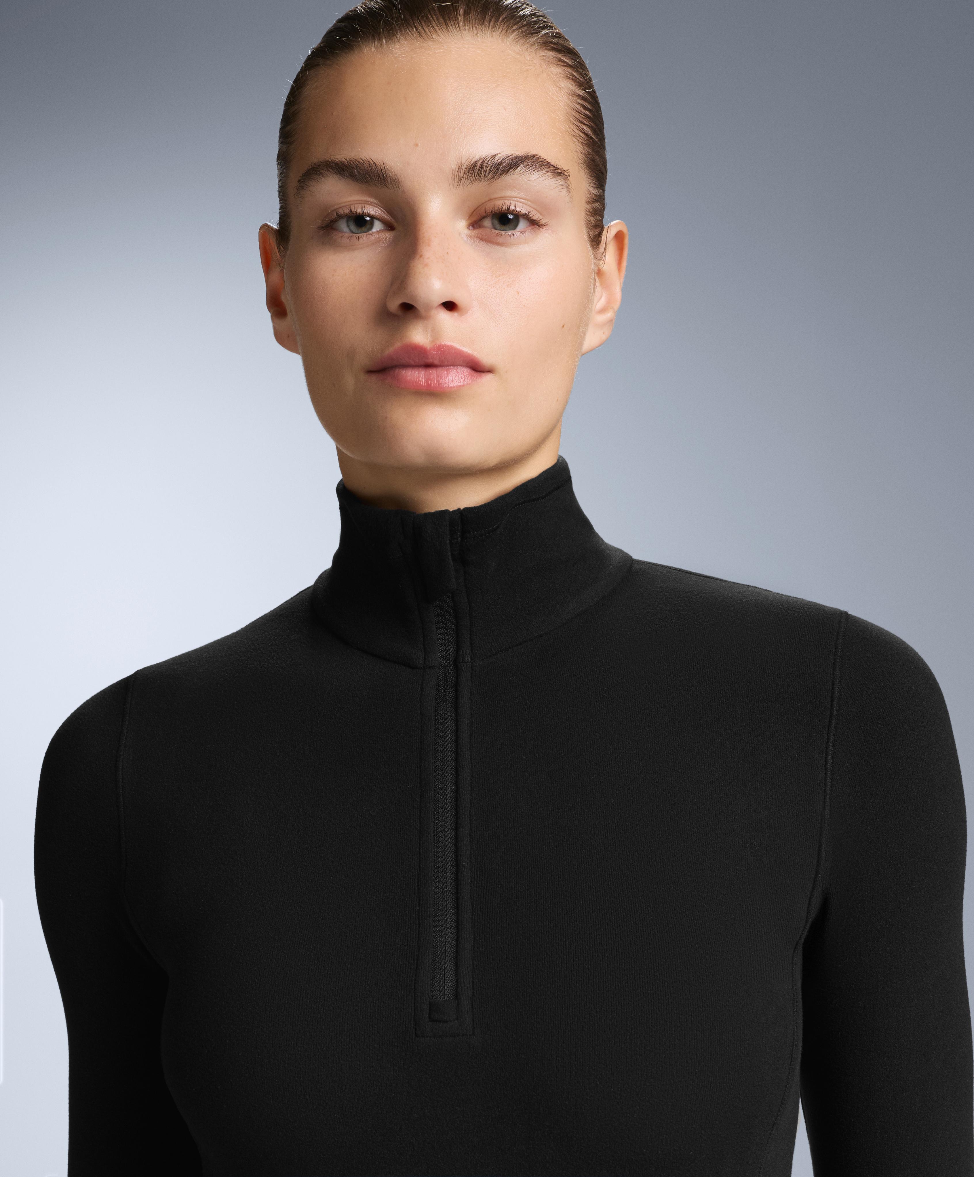 Half-zip polar thermal base layer T-shirt — BLACK
