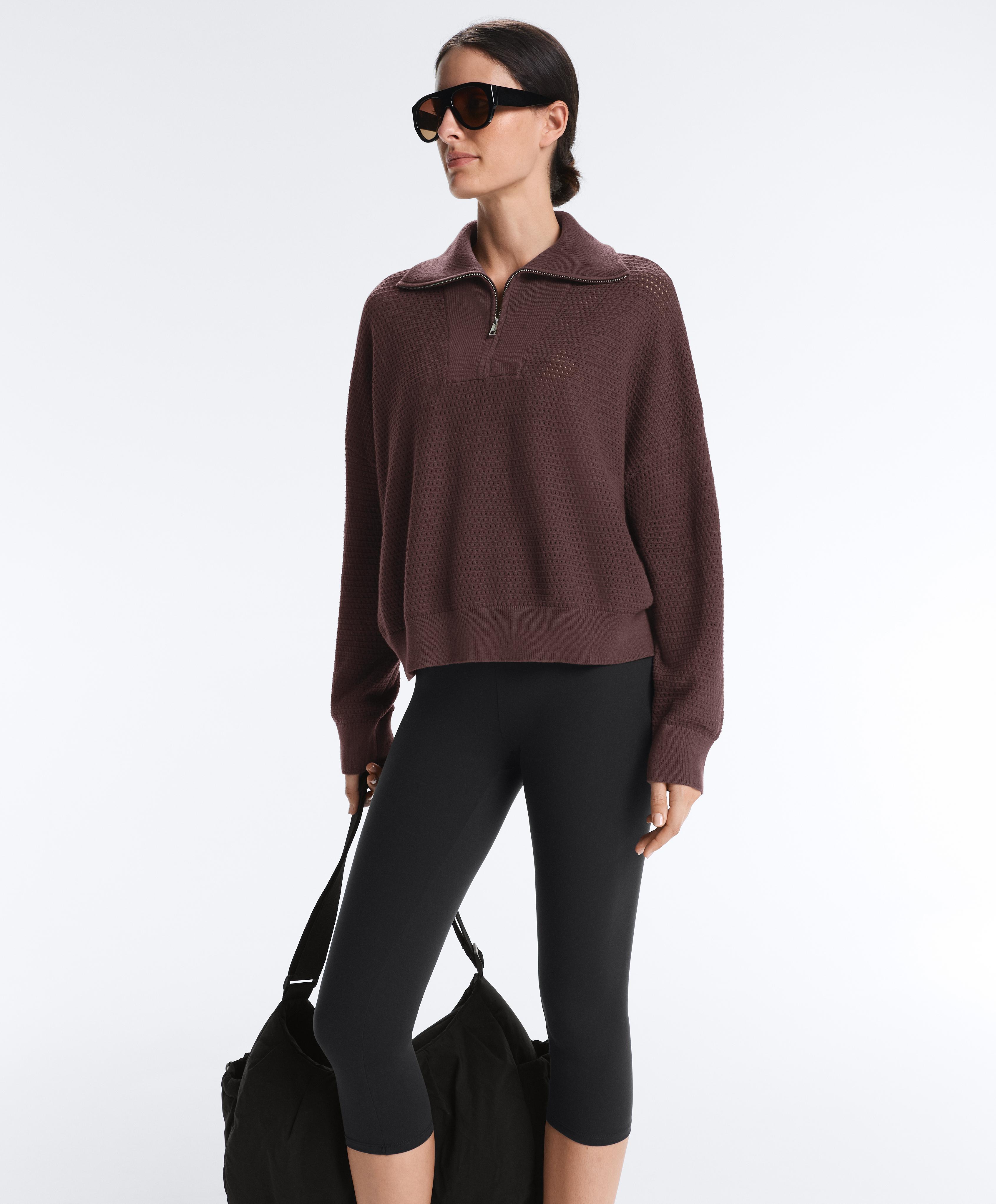 Cotton-blend open knit jumper — CHOCOLATE