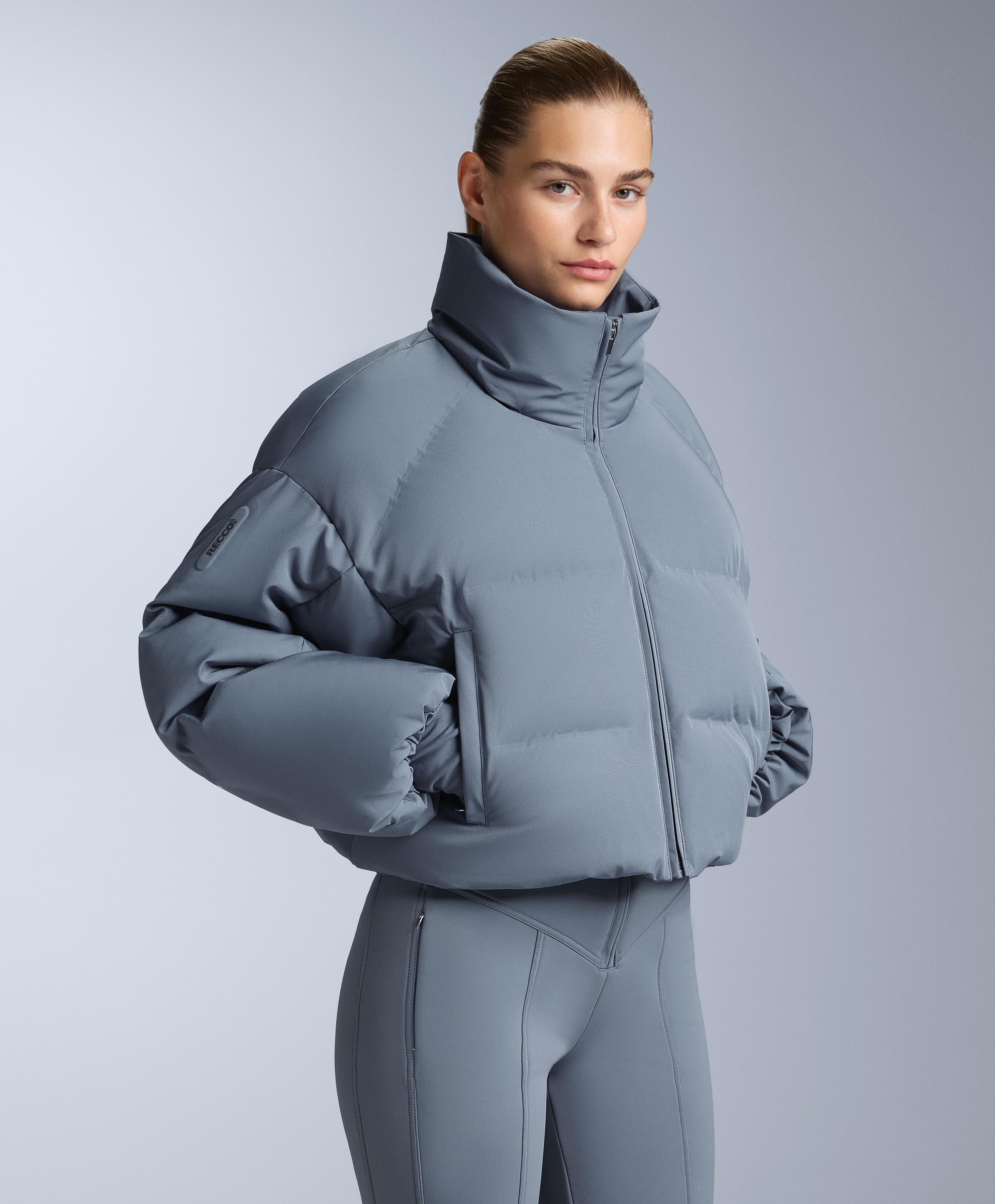 Lightweight 80% down and 20% MINARDI PIUME SKI water-resistant short jacket — GREY-BLUE