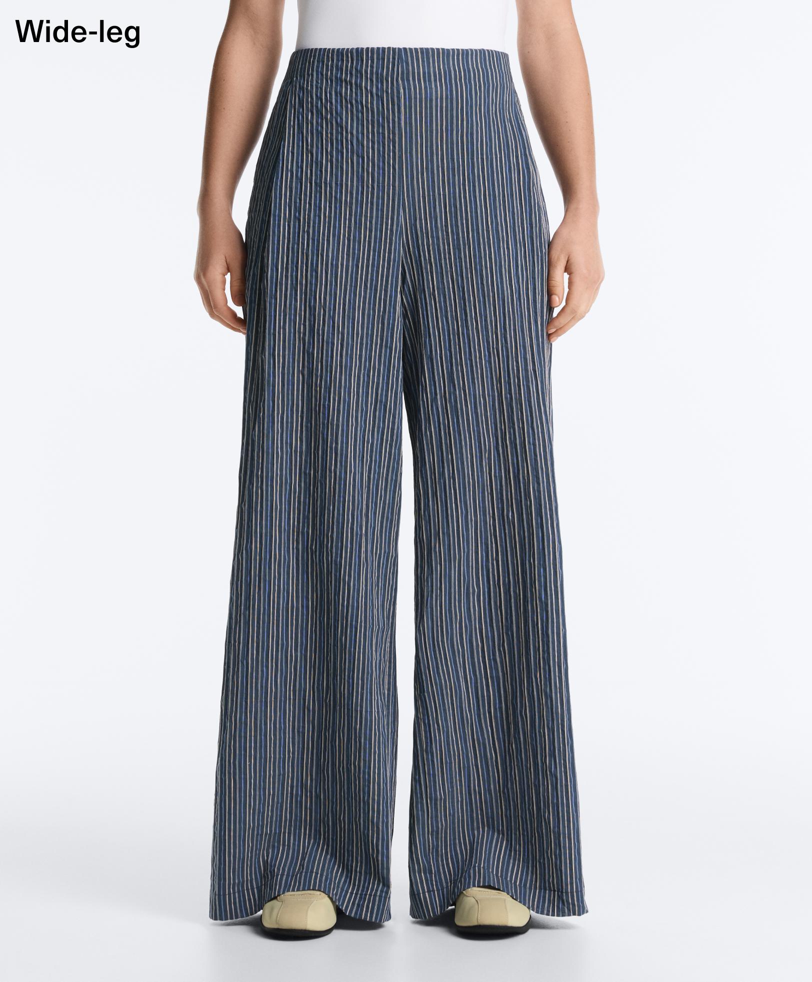 Wide leg nohavice s pruhovanou potlačou, bavlnená zmes