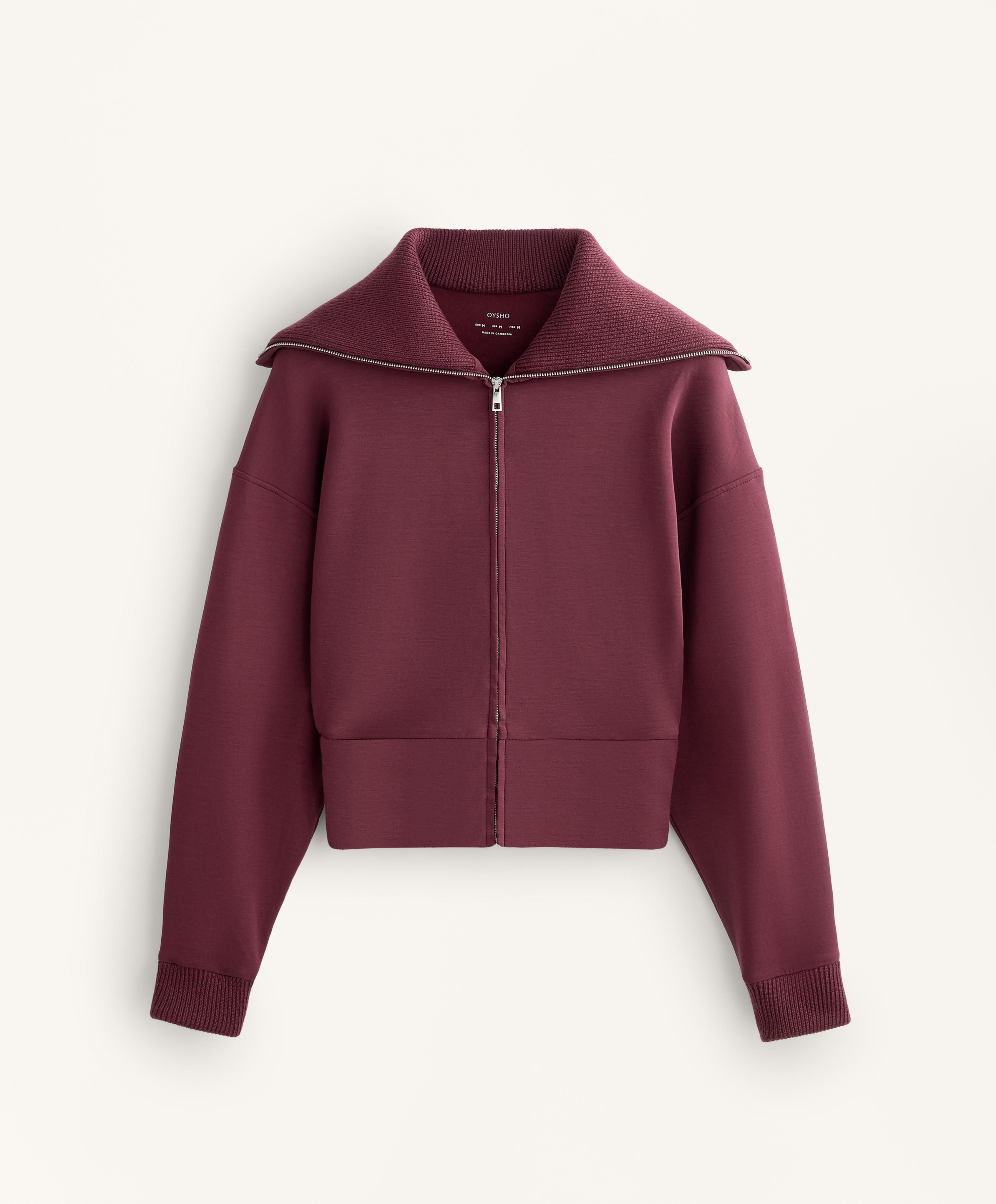 Fitted waist knit collar jacket with brushed modal — MAROON