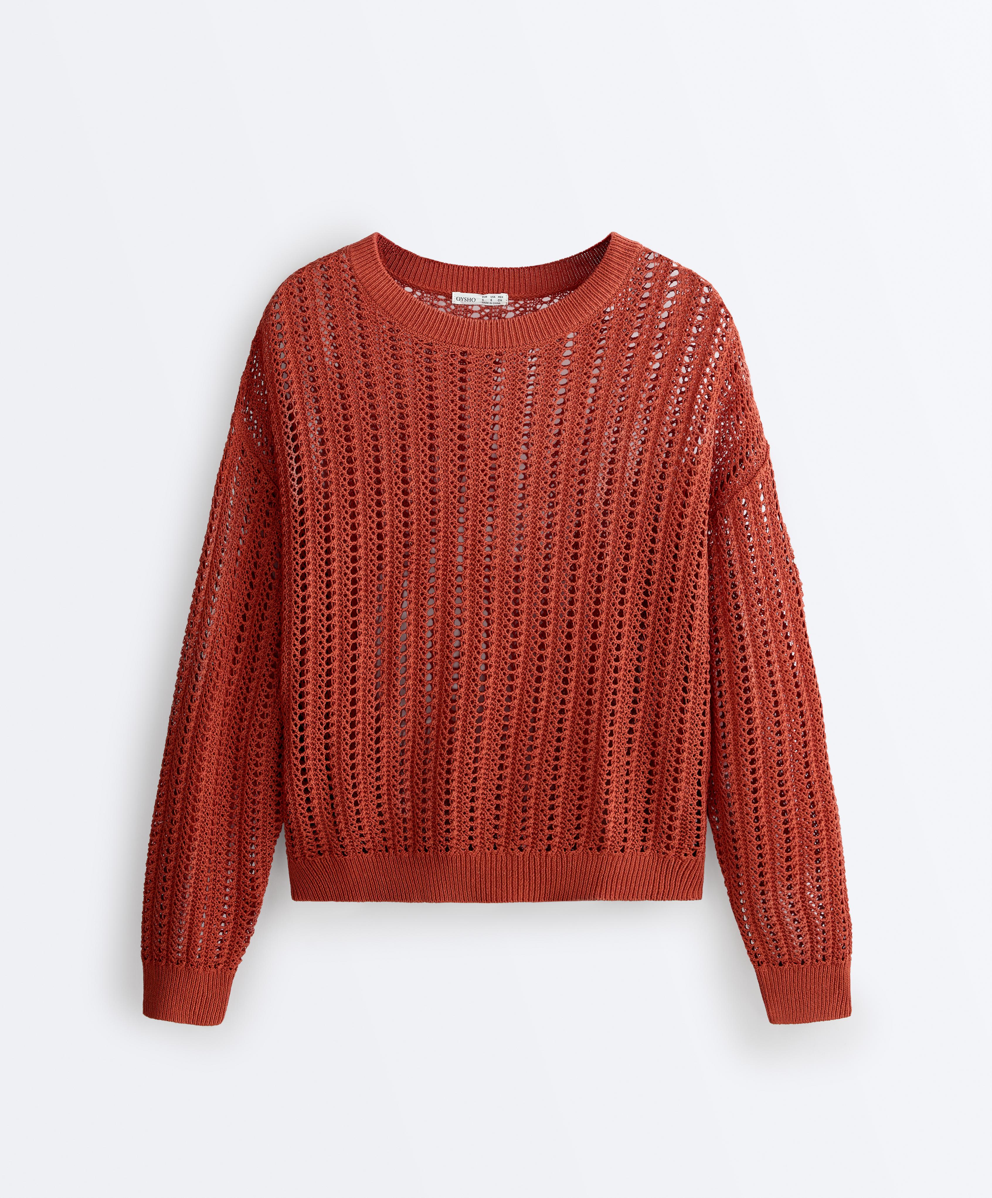 Open knit rib jumper — BURNT ORANGE
