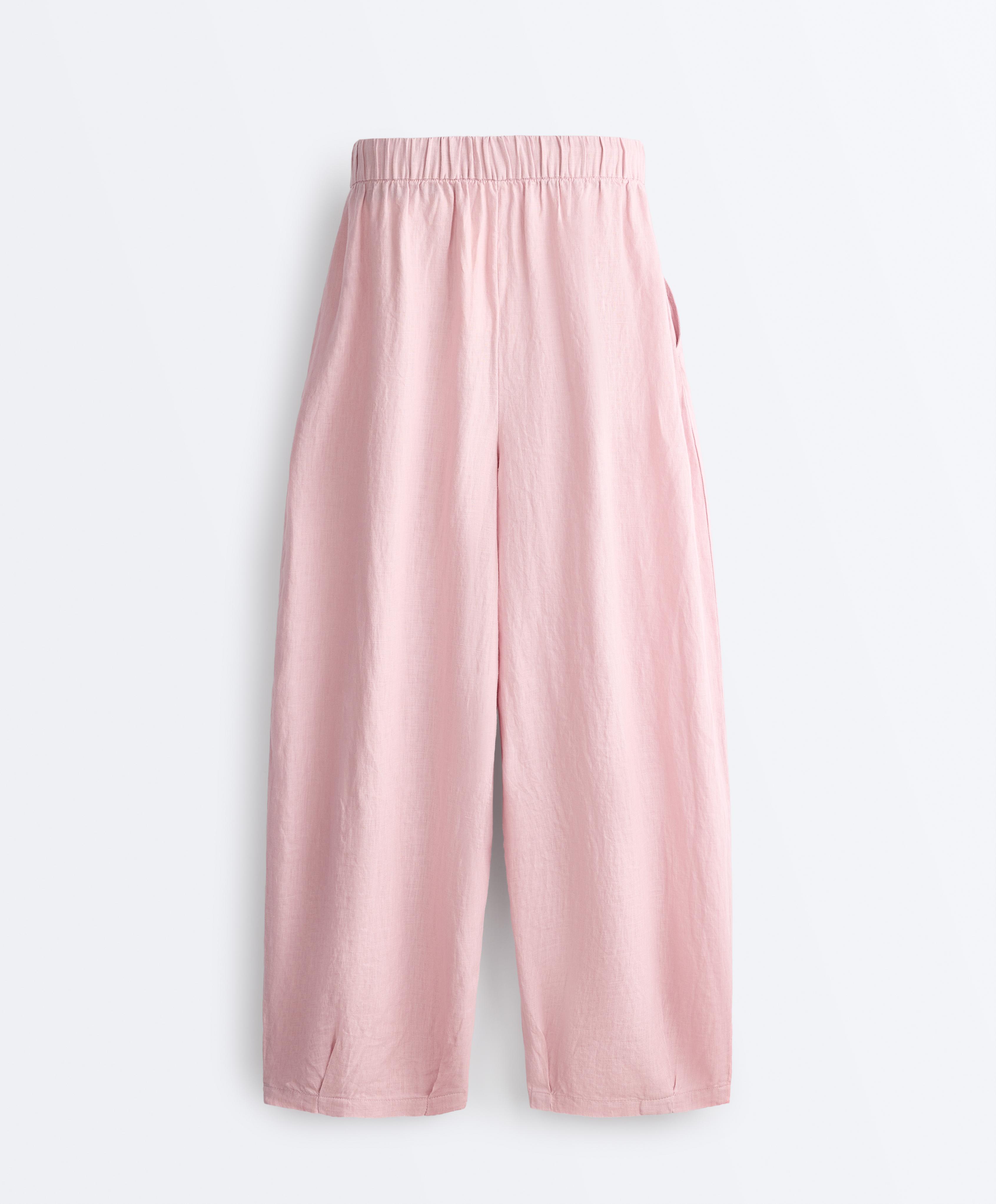 100% linen balloon trousers — DUSTY PINK