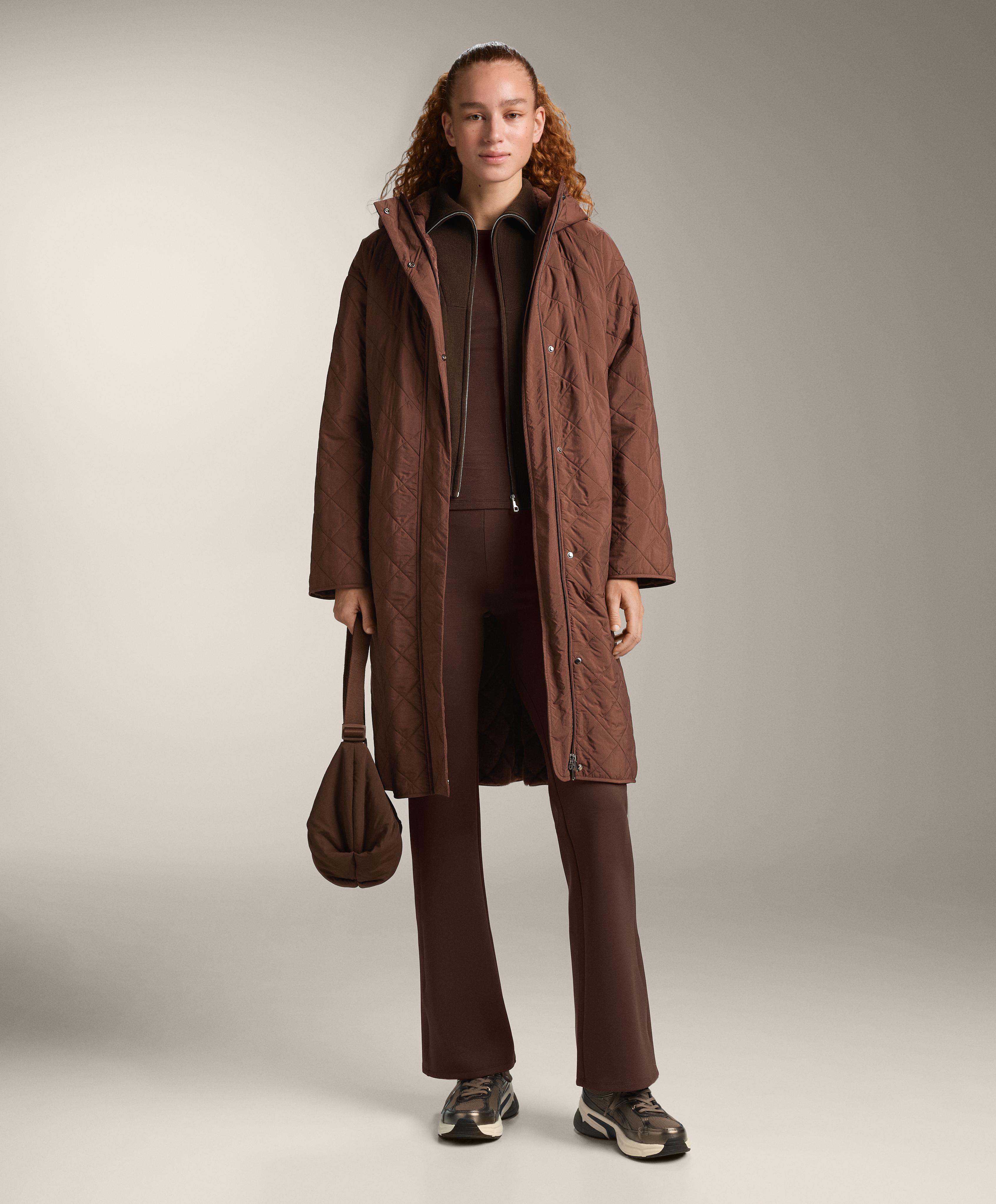 Fitted long sleeve rib T-shirt with cotton and modal — BROWN