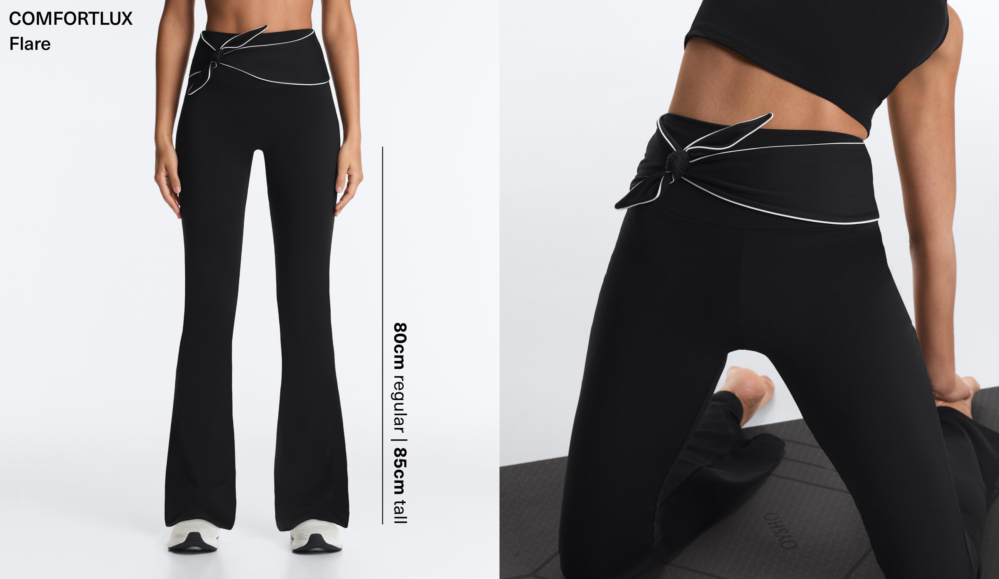 Comfortlux high-rise flare trousers with bow — BLACK