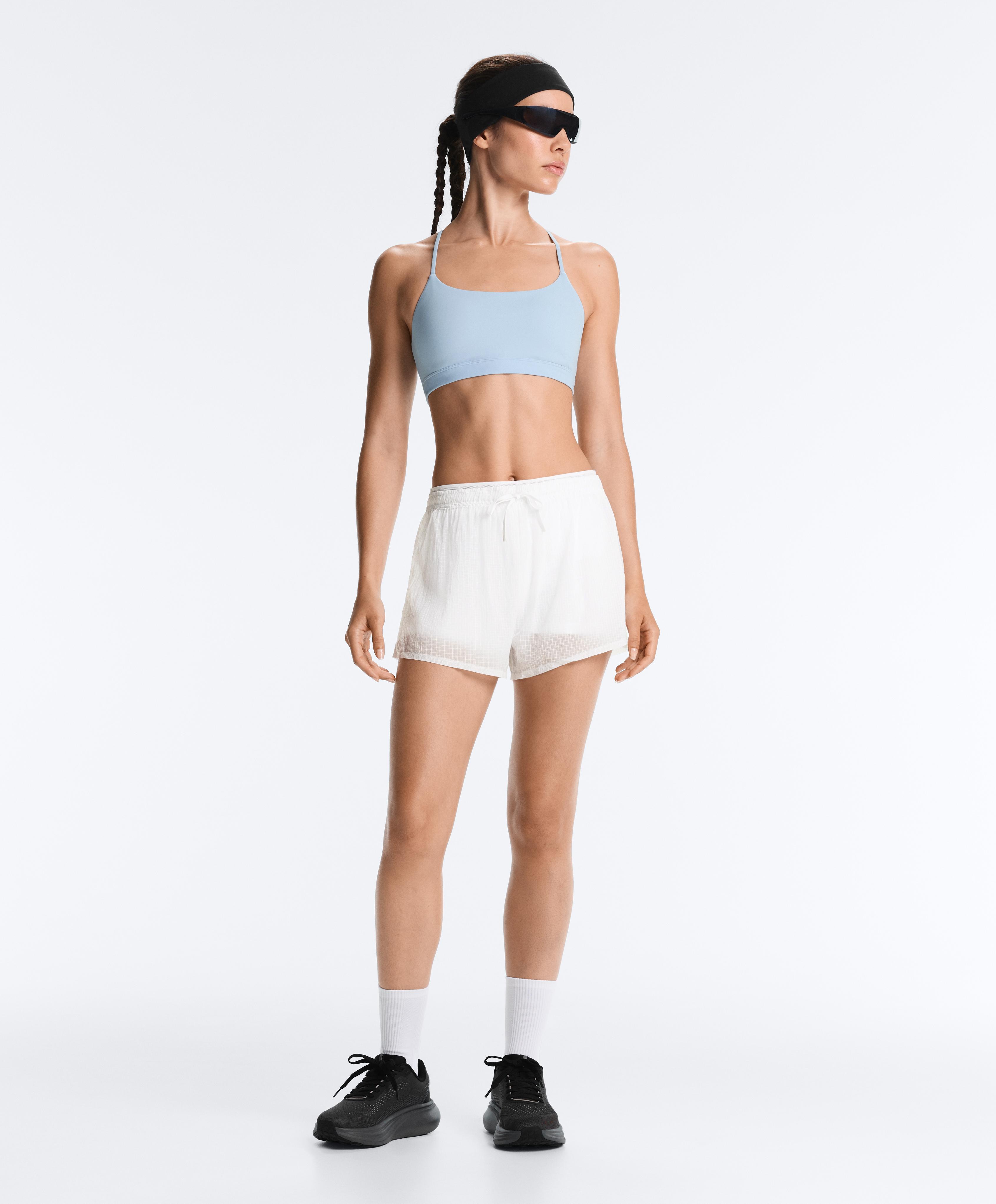 Technical 2-in-1 checked mid-rise shorts — WHITE